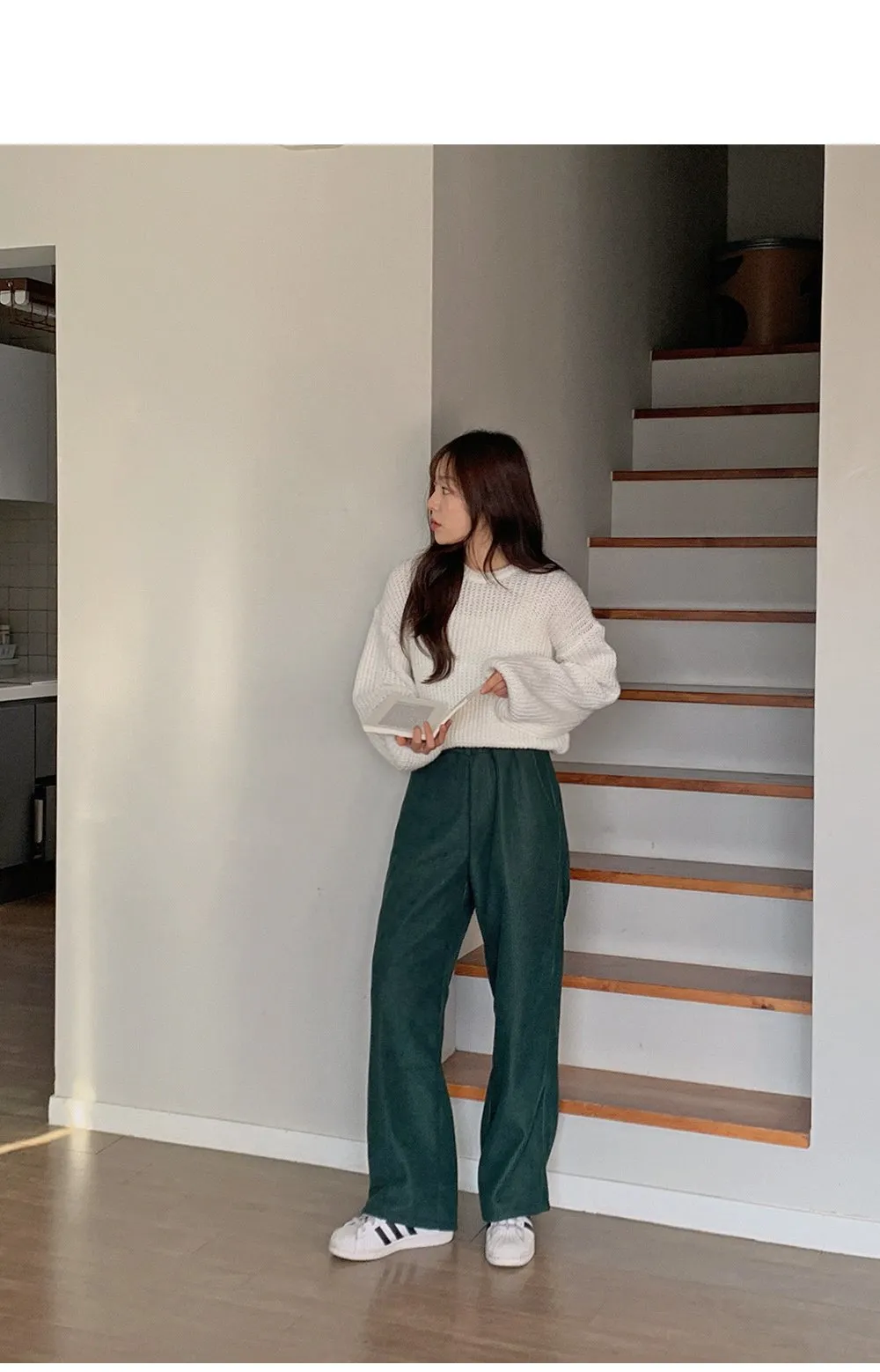 로이젤 코듀로이 기모 밴딩 와이드팬츠