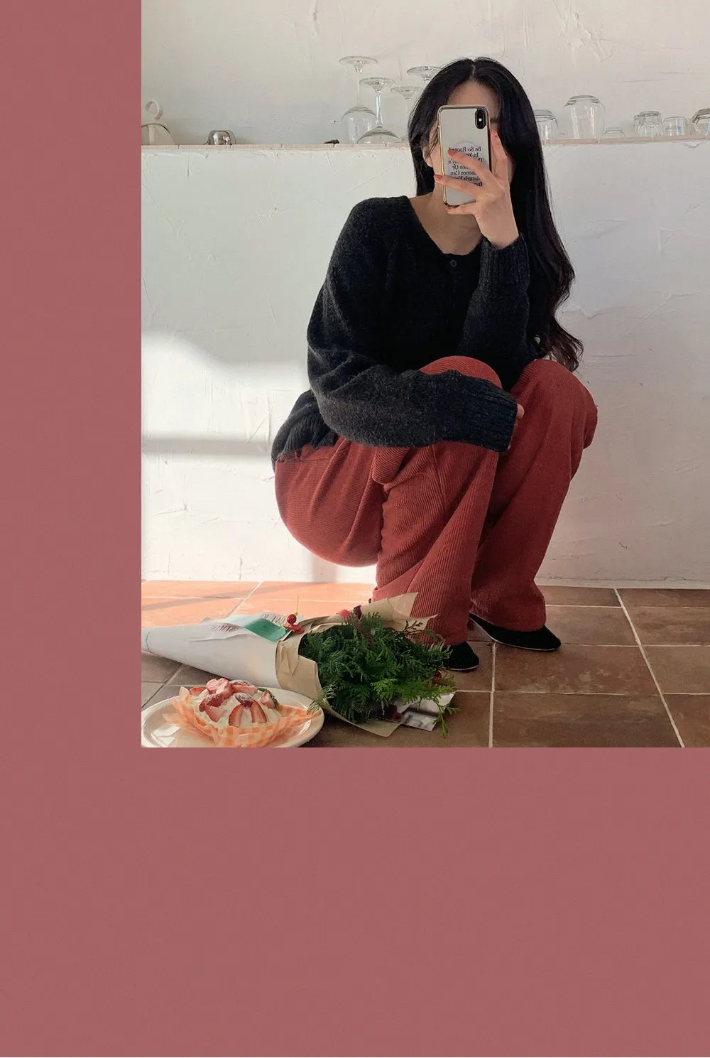 로이젤 코듀로이 기모 밴딩 와이드팬츠