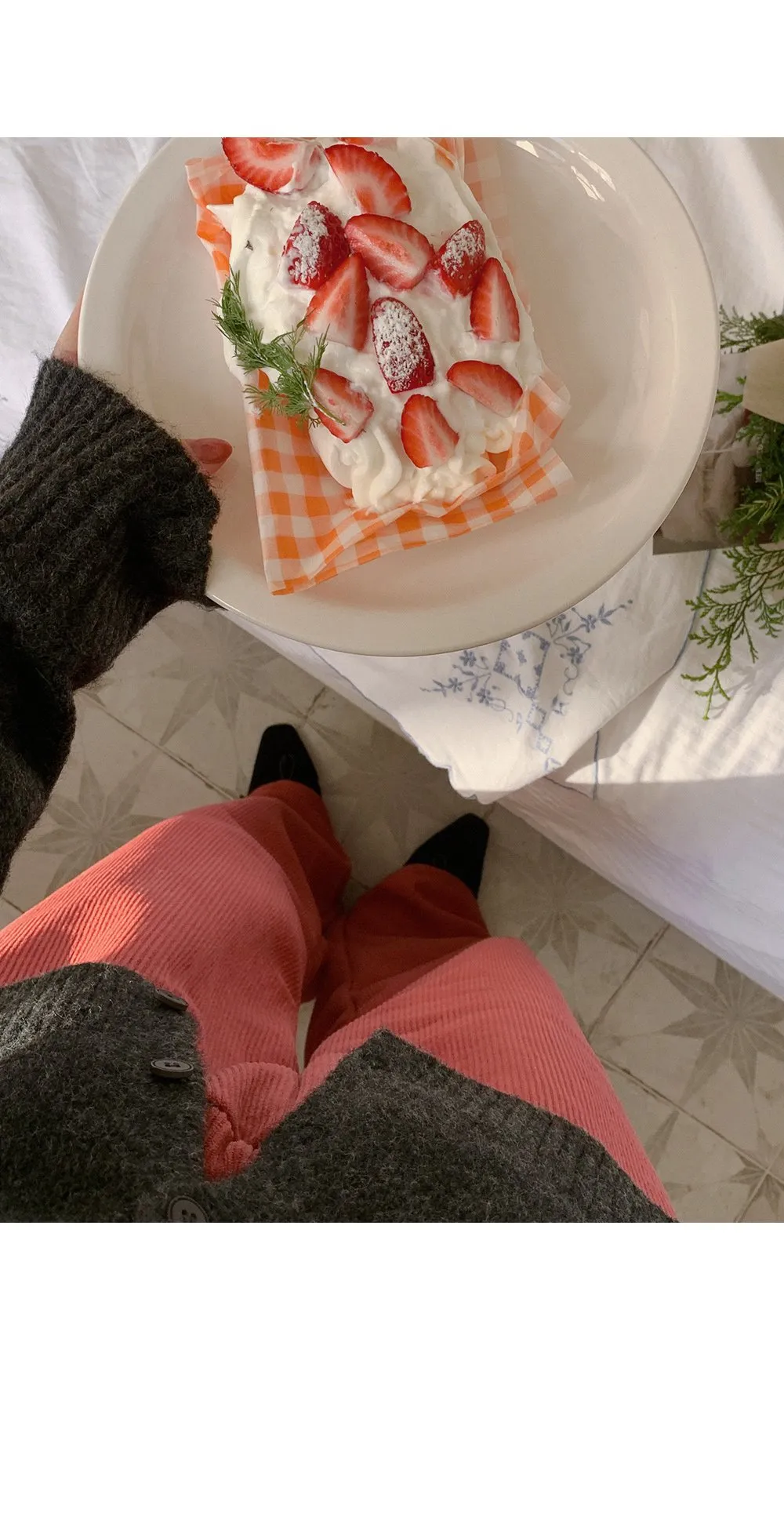 로이젤 코듀로이 기모 밴딩 와이드팬츠