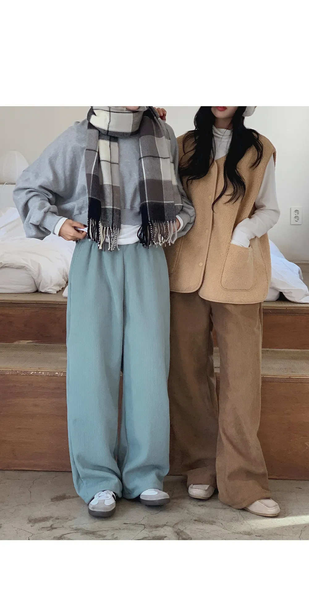 로이젤 코듀로이 기모 밴딩 와이드팬츠