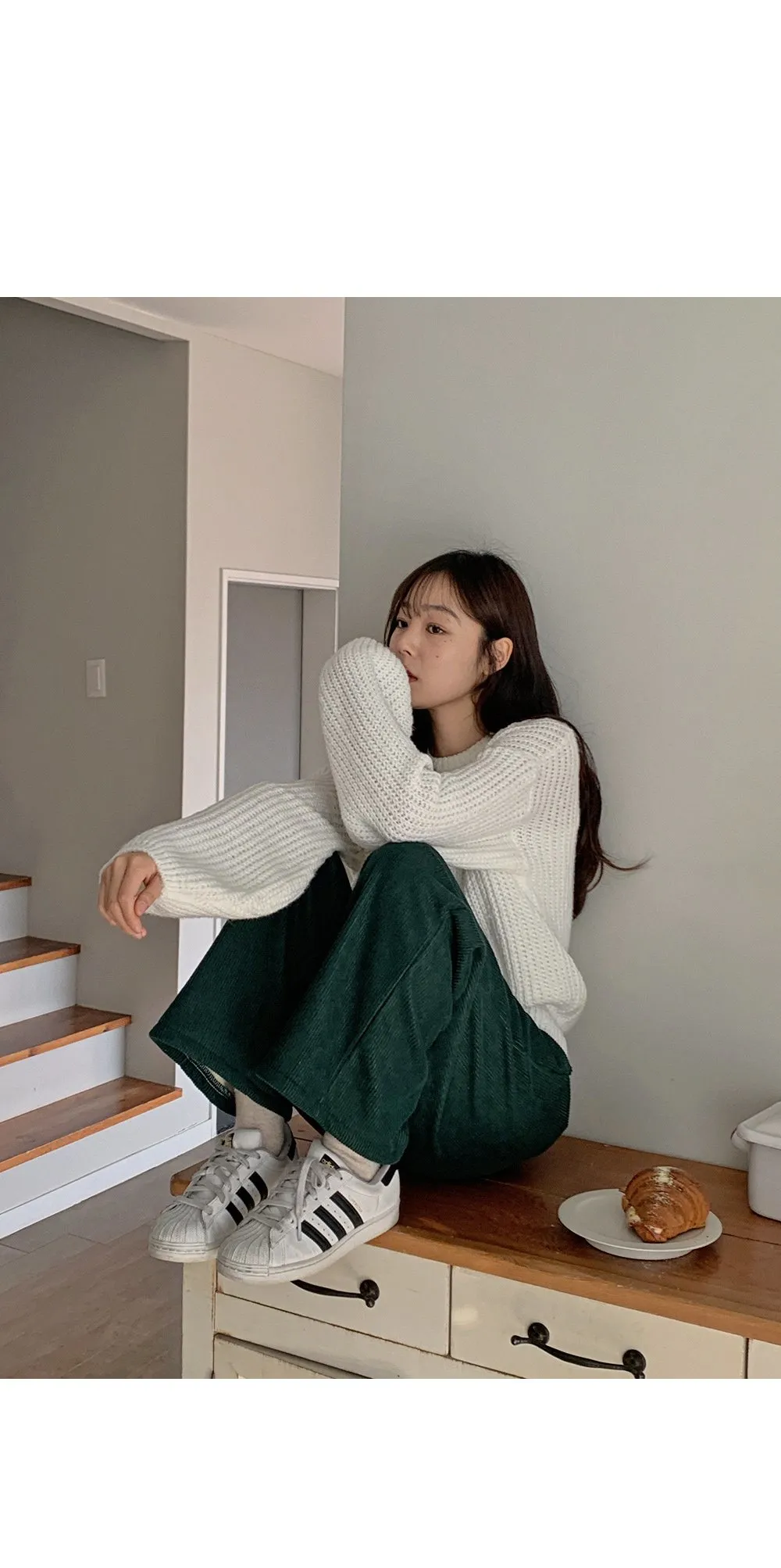 로이젤 코듀로이 기모 밴딩 와이드팬츠