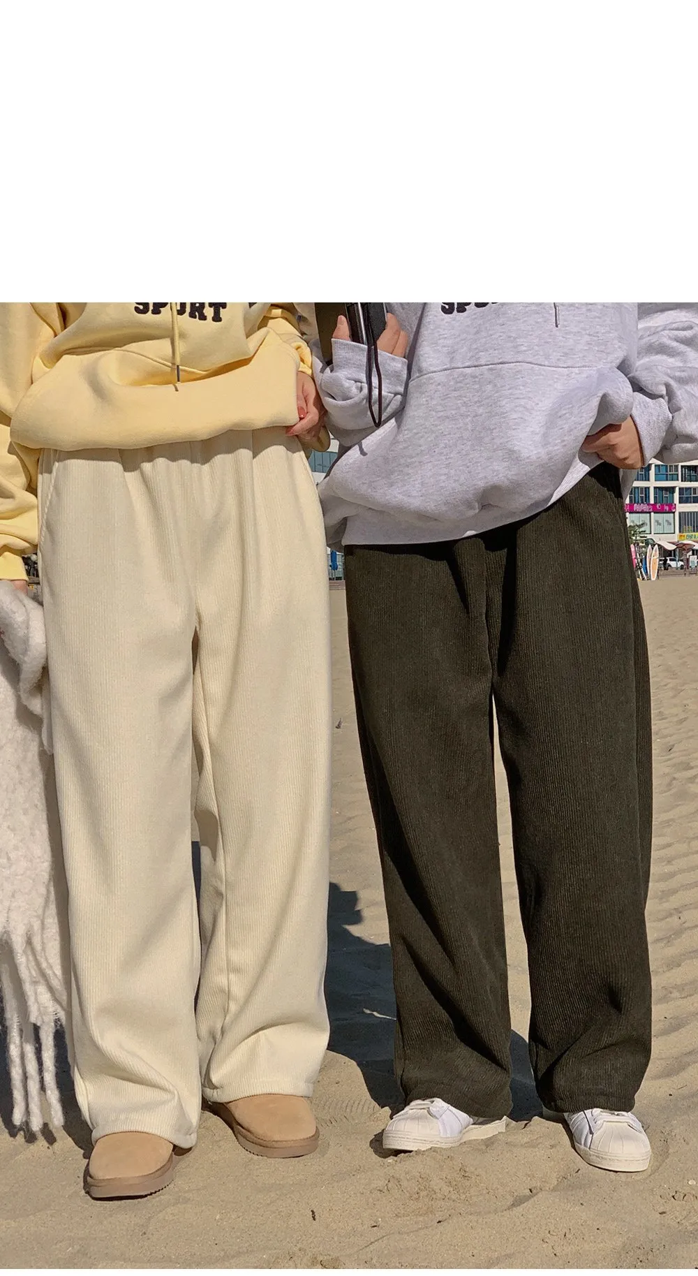 로이젤 코듀로이 기모 밴딩 와이드팬츠