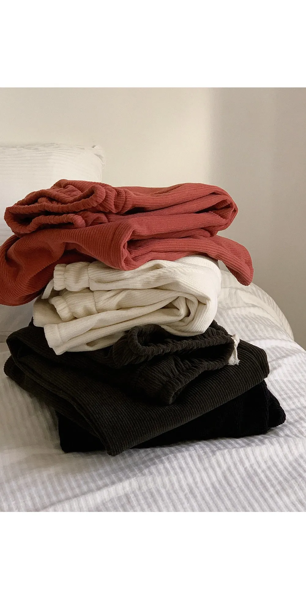 로이젤 코듀로이 기모 밴딩 와이드팬츠