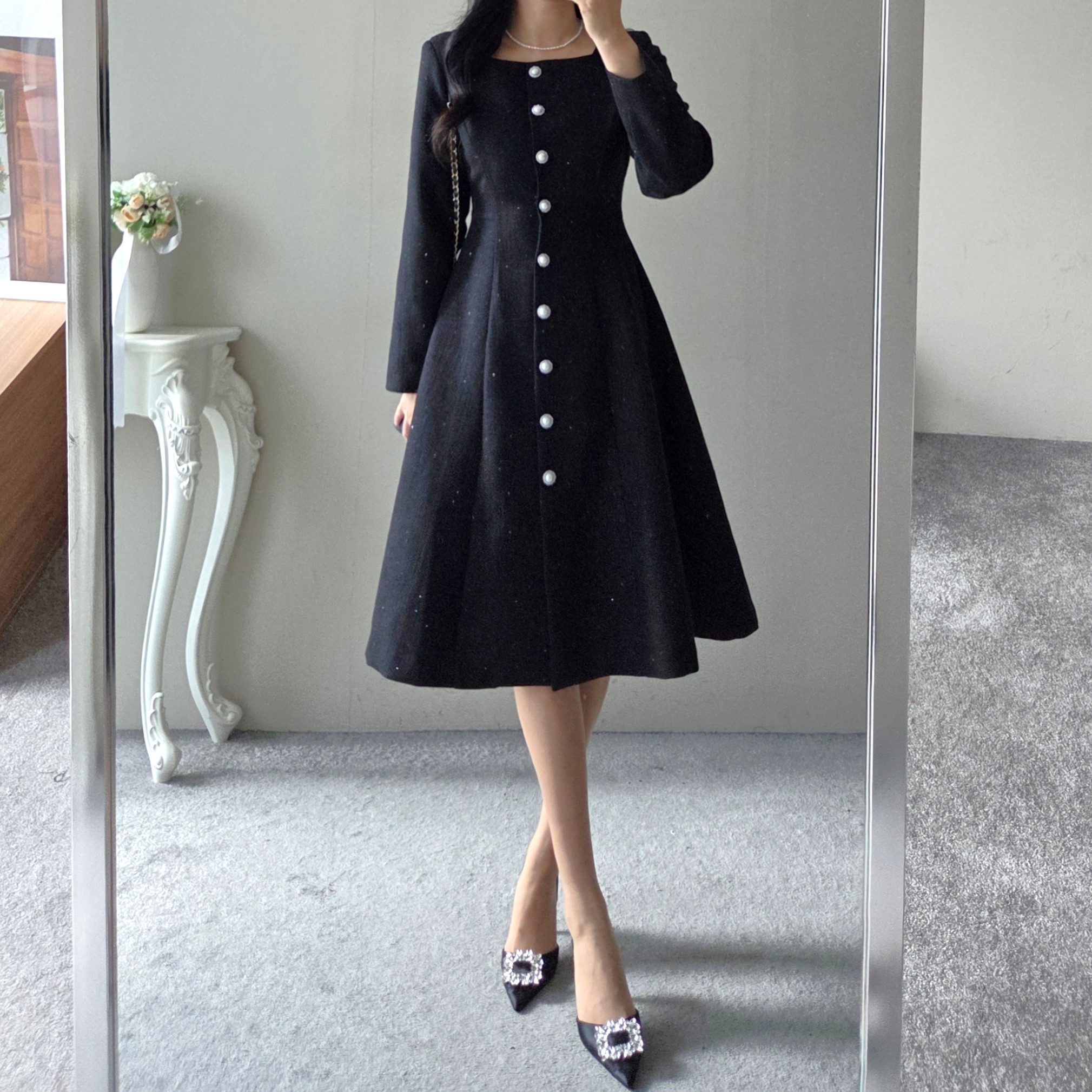 I271 美品 M タエアシダ 膝丈ワンピース ブラック カーキ レディース 1943430_info_20251103_204223.