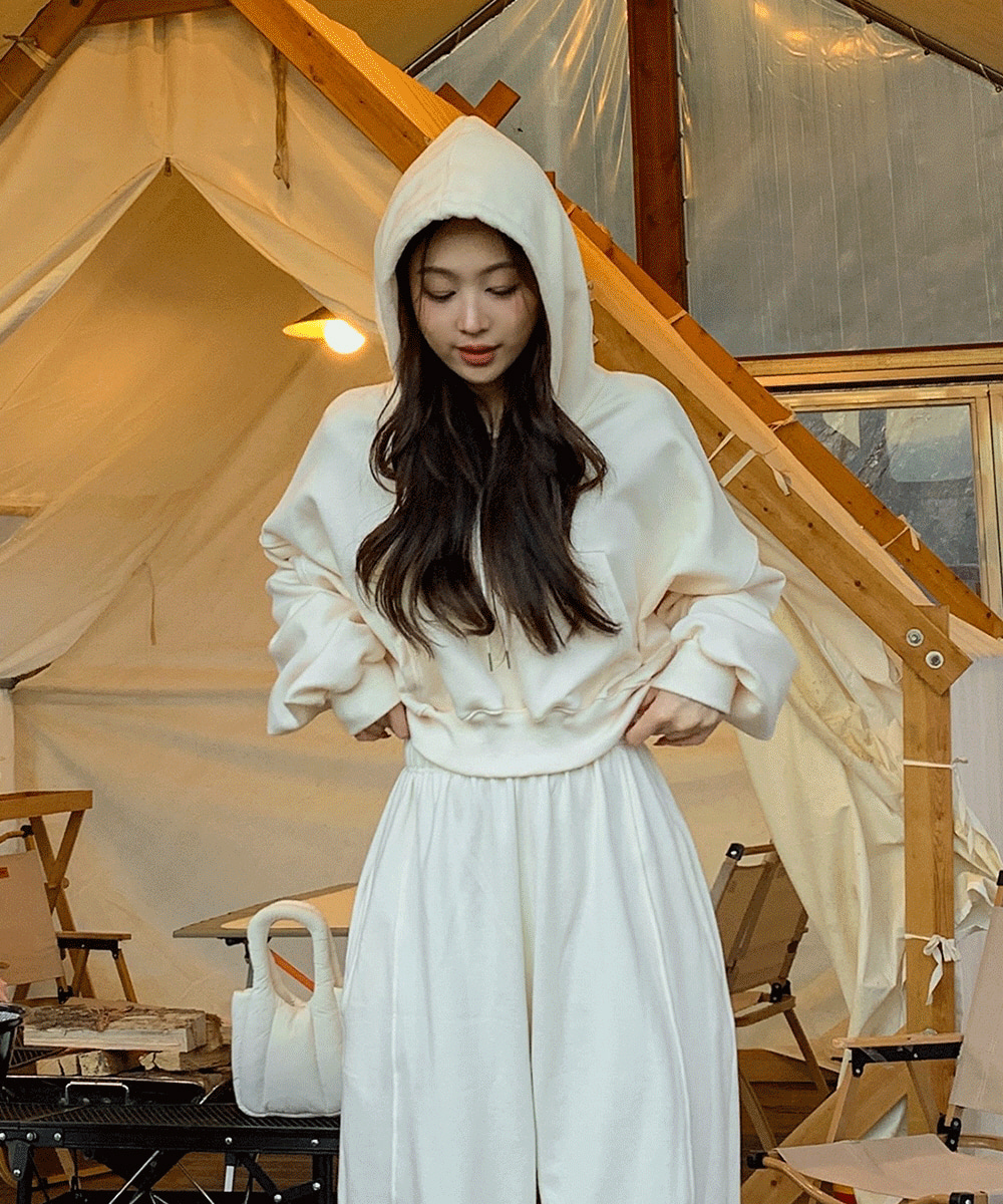 フードドローストリングクロップドカンガルーポケットカラーパーカー