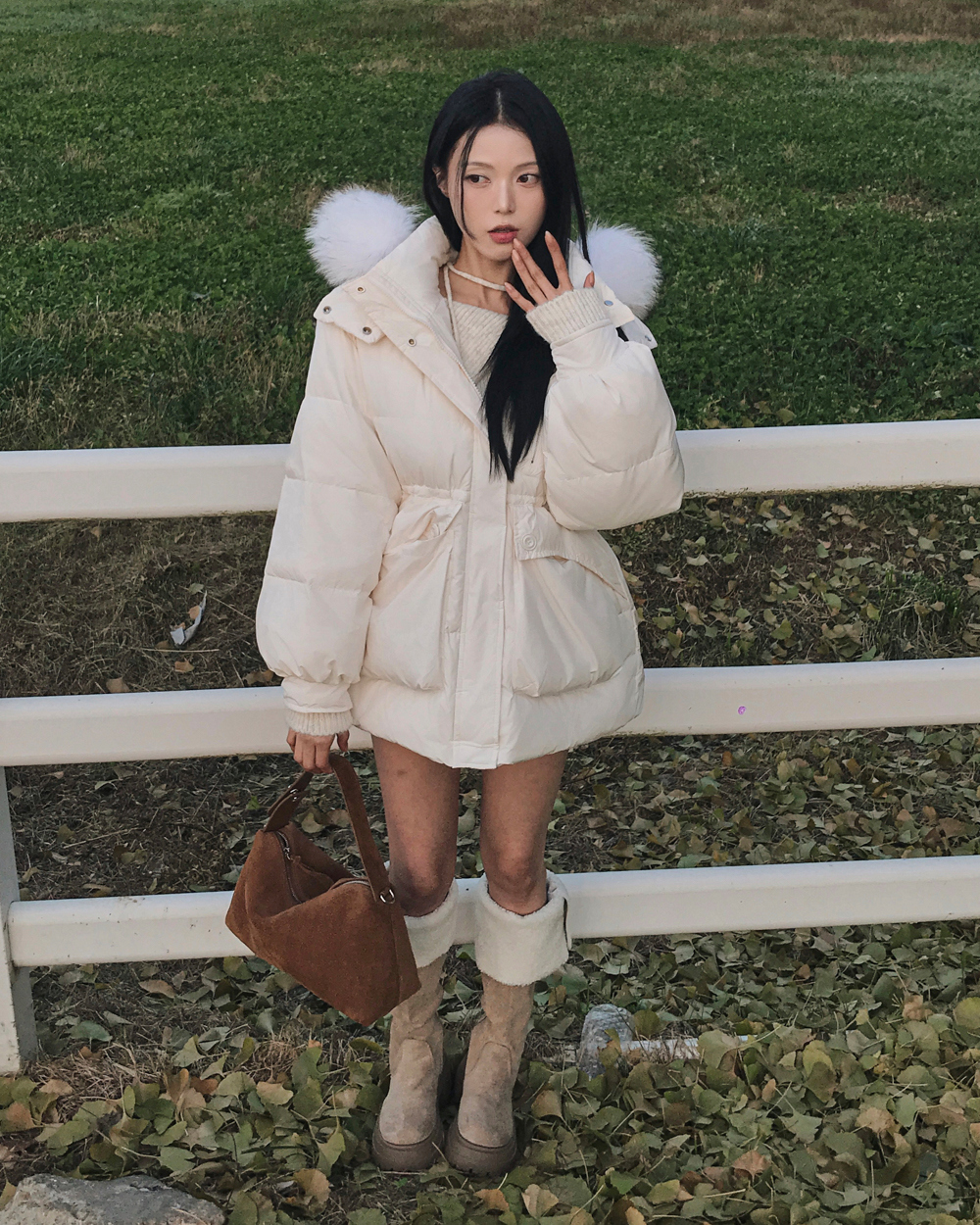 ハイネックフードジップアップスナップボタンポケットカラーダウン