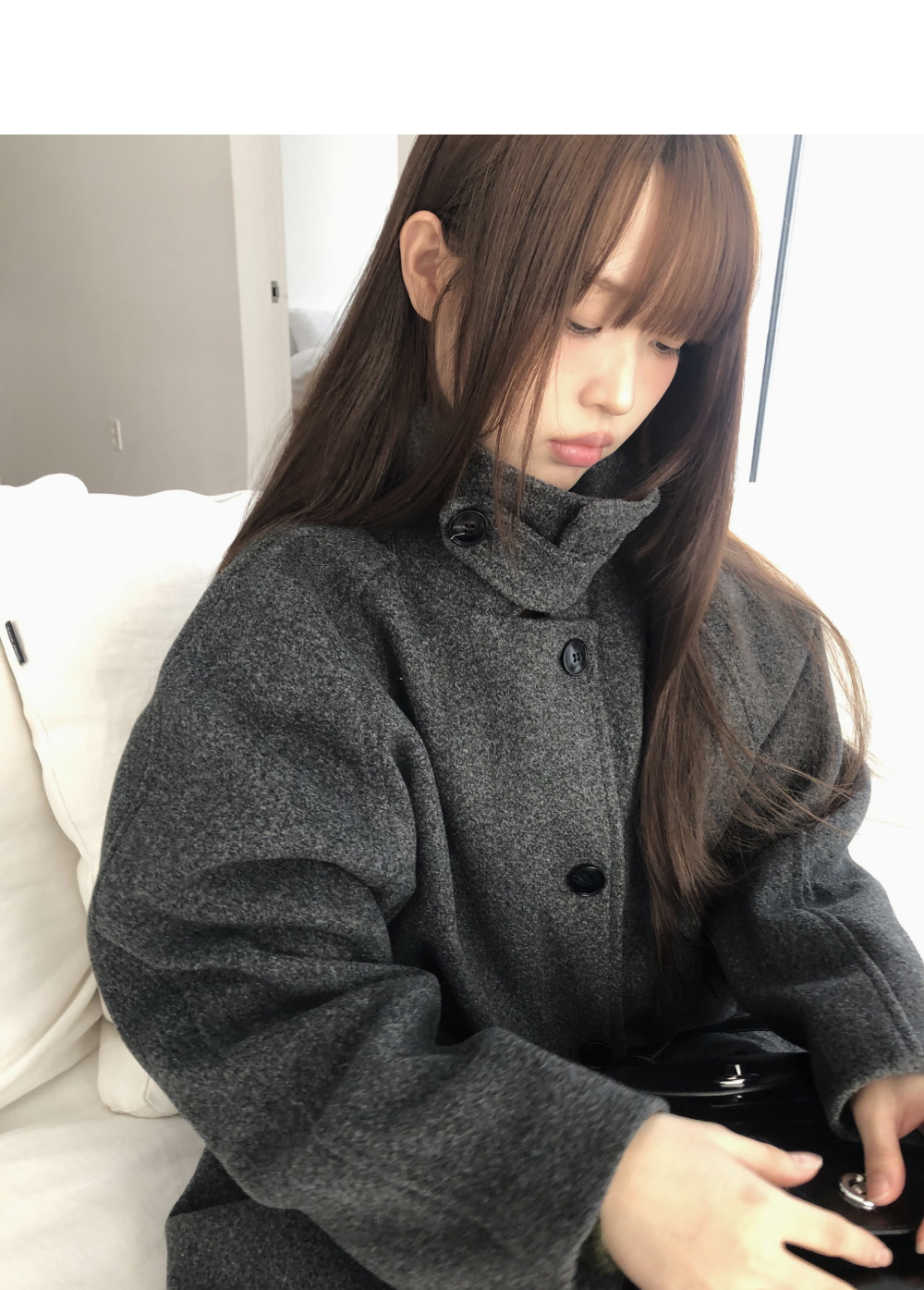 キルト風ボタンハイネックポケットベーシックコート | レディース