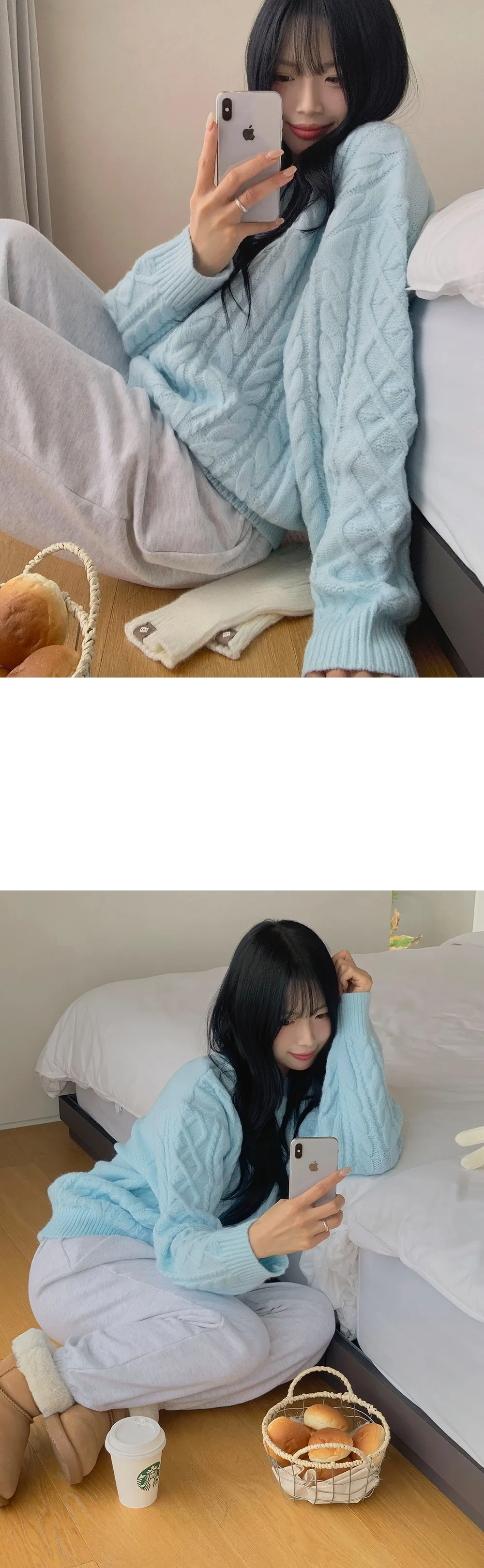 리오나 라운드넥 오버핏 피셔 긴팔니트티