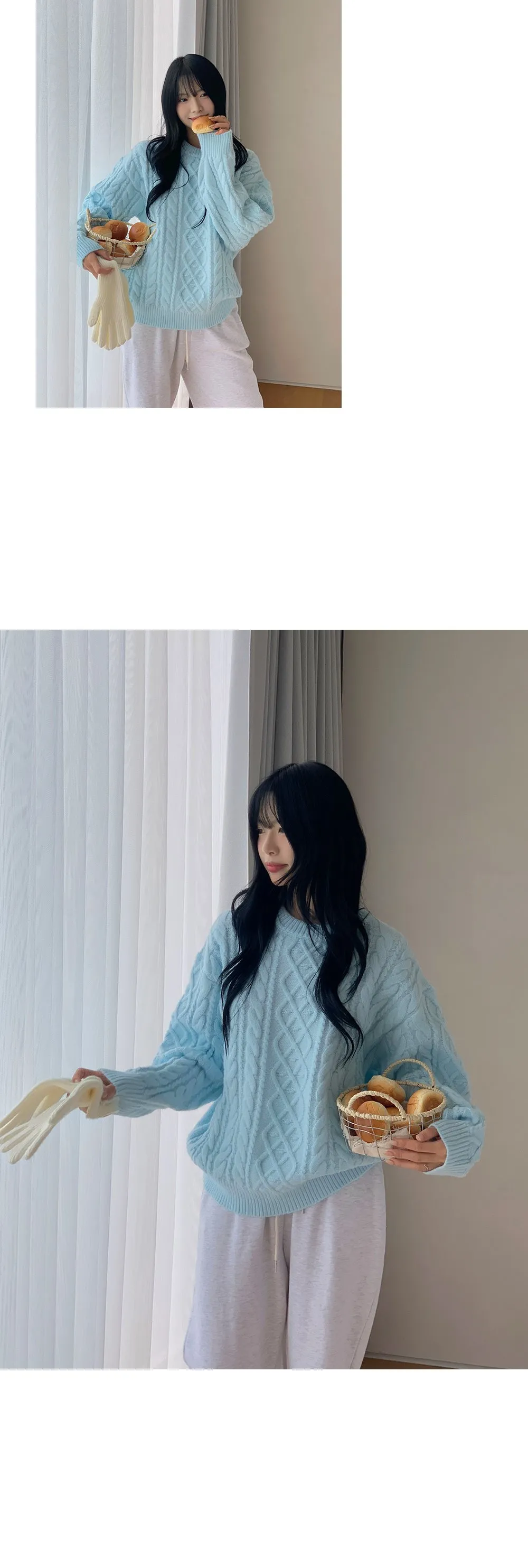 리오나 라운드넥 오버핏 피셔 긴팔니트티