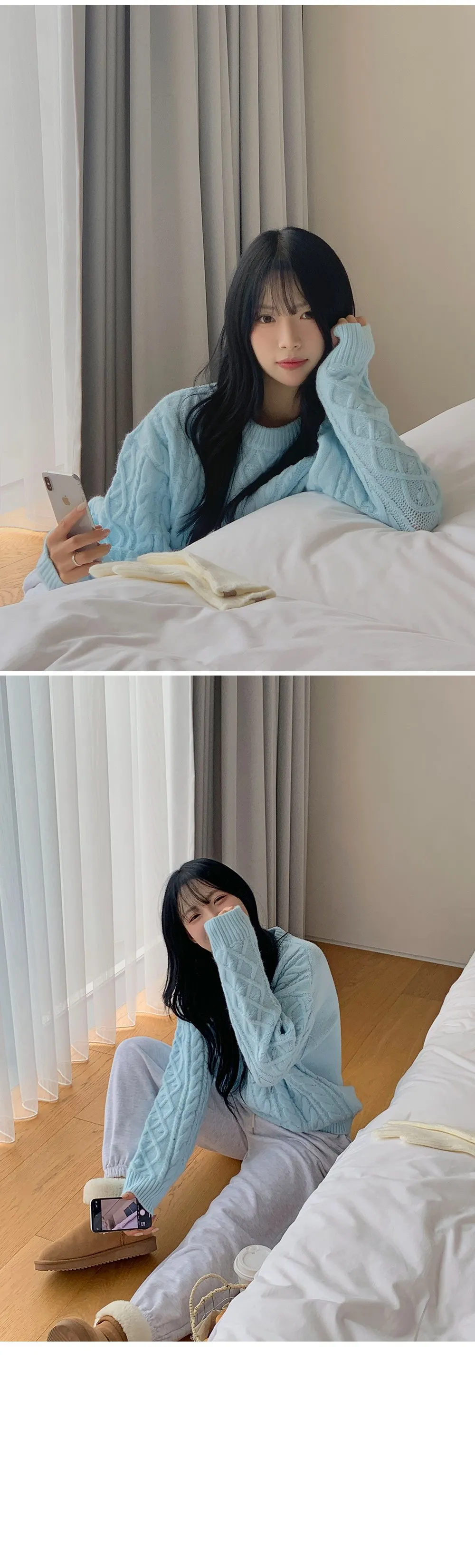 리오나 라운드넥 오버핏 피셔 긴팔니트티