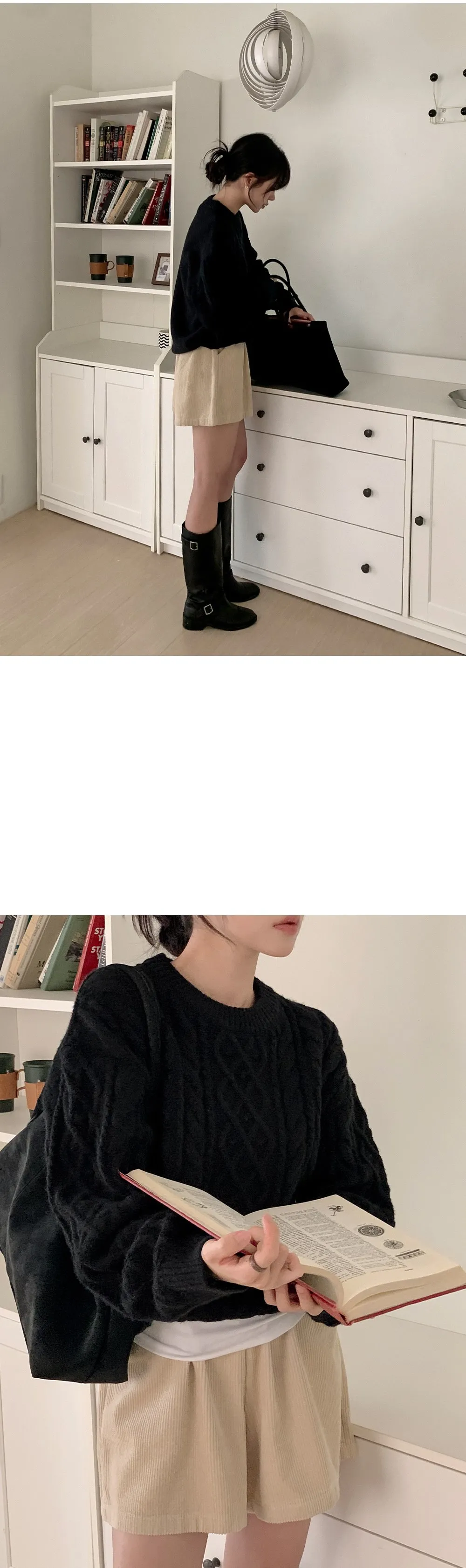 리오나 라운드넥 오버핏 피셔 긴팔니트티