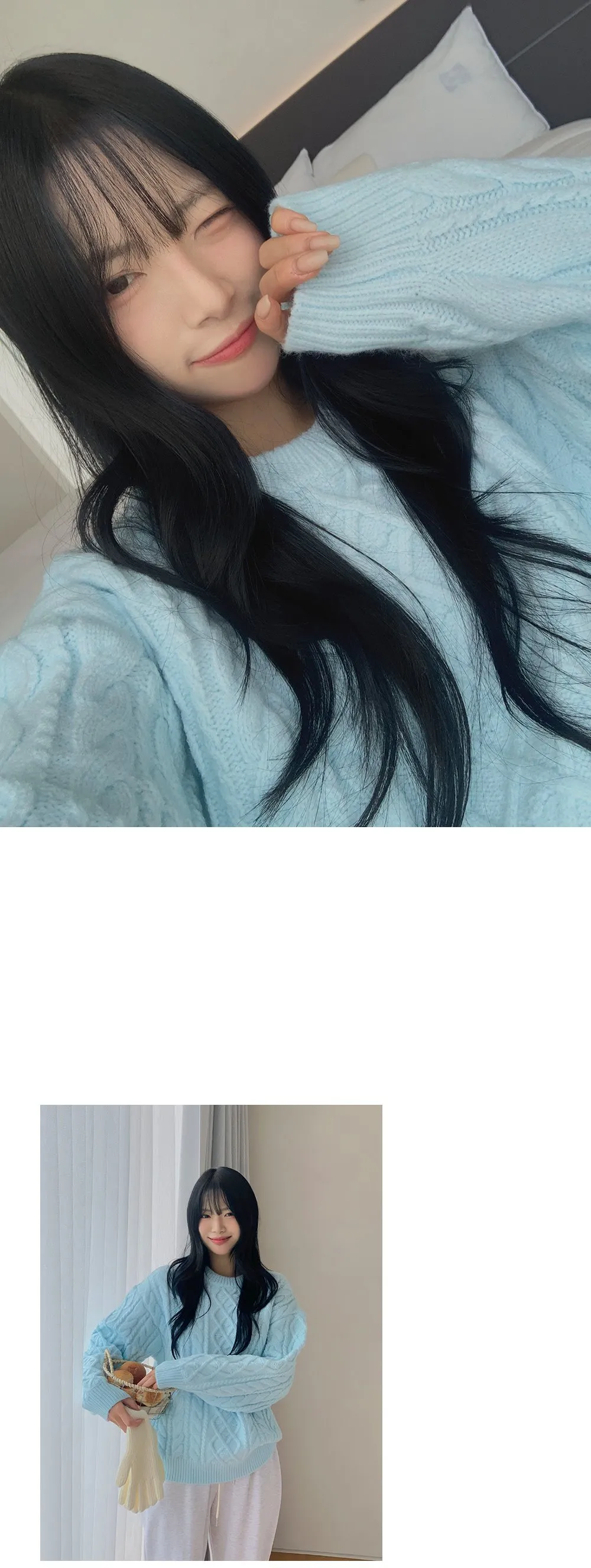 리오나 라운드넥 오버핏 피셔 긴팔니트티