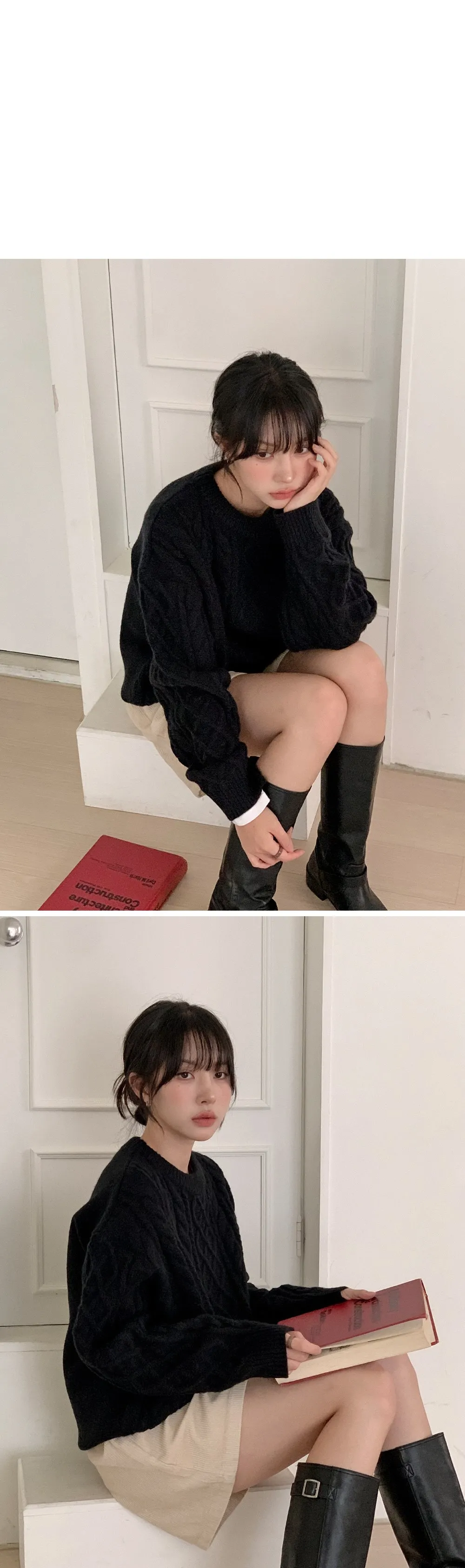 리오나 라운드넥 오버핏 피셔 긴팔니트티