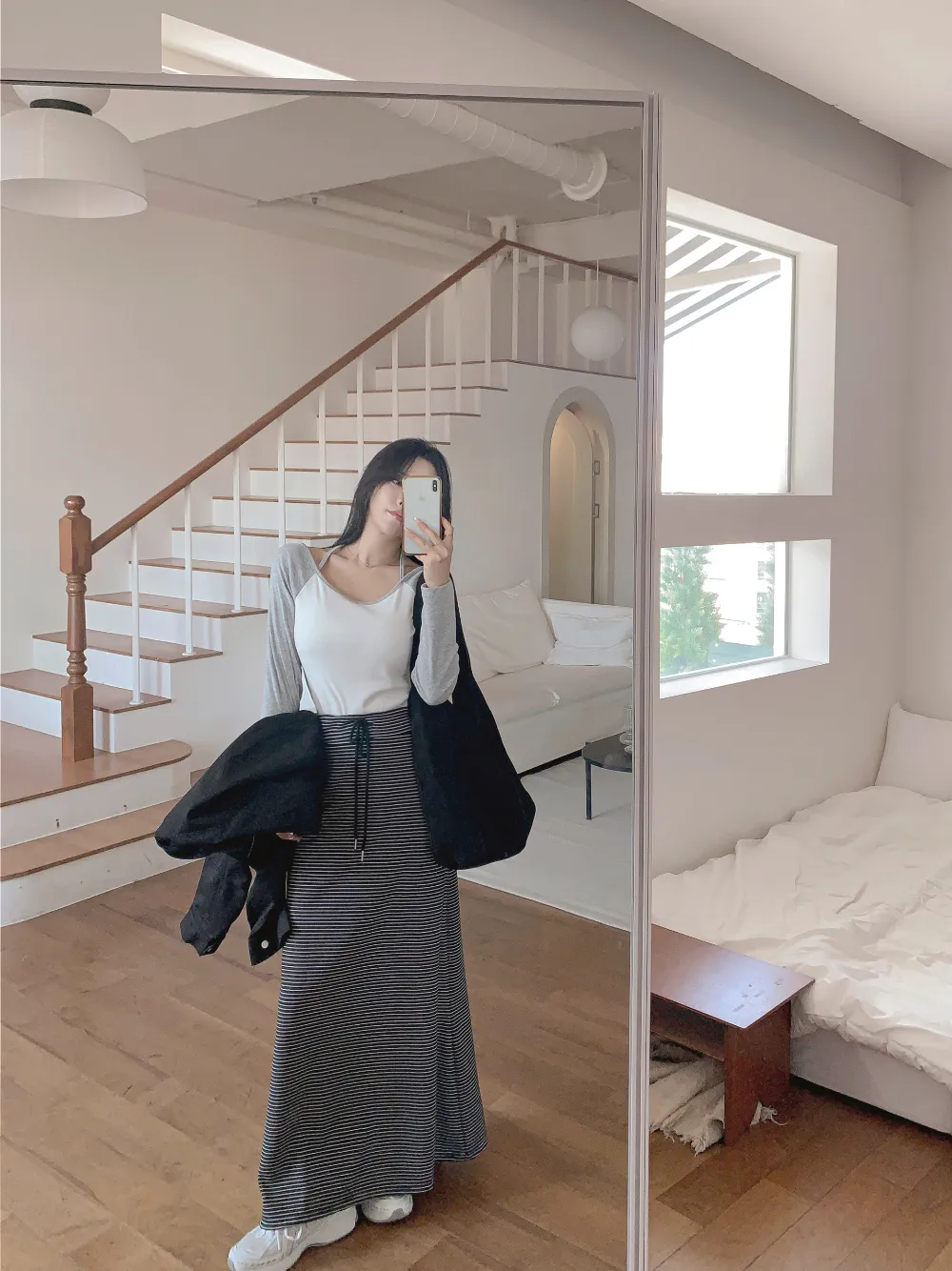 롱 스커트 모델 착용 이미지-S1L52