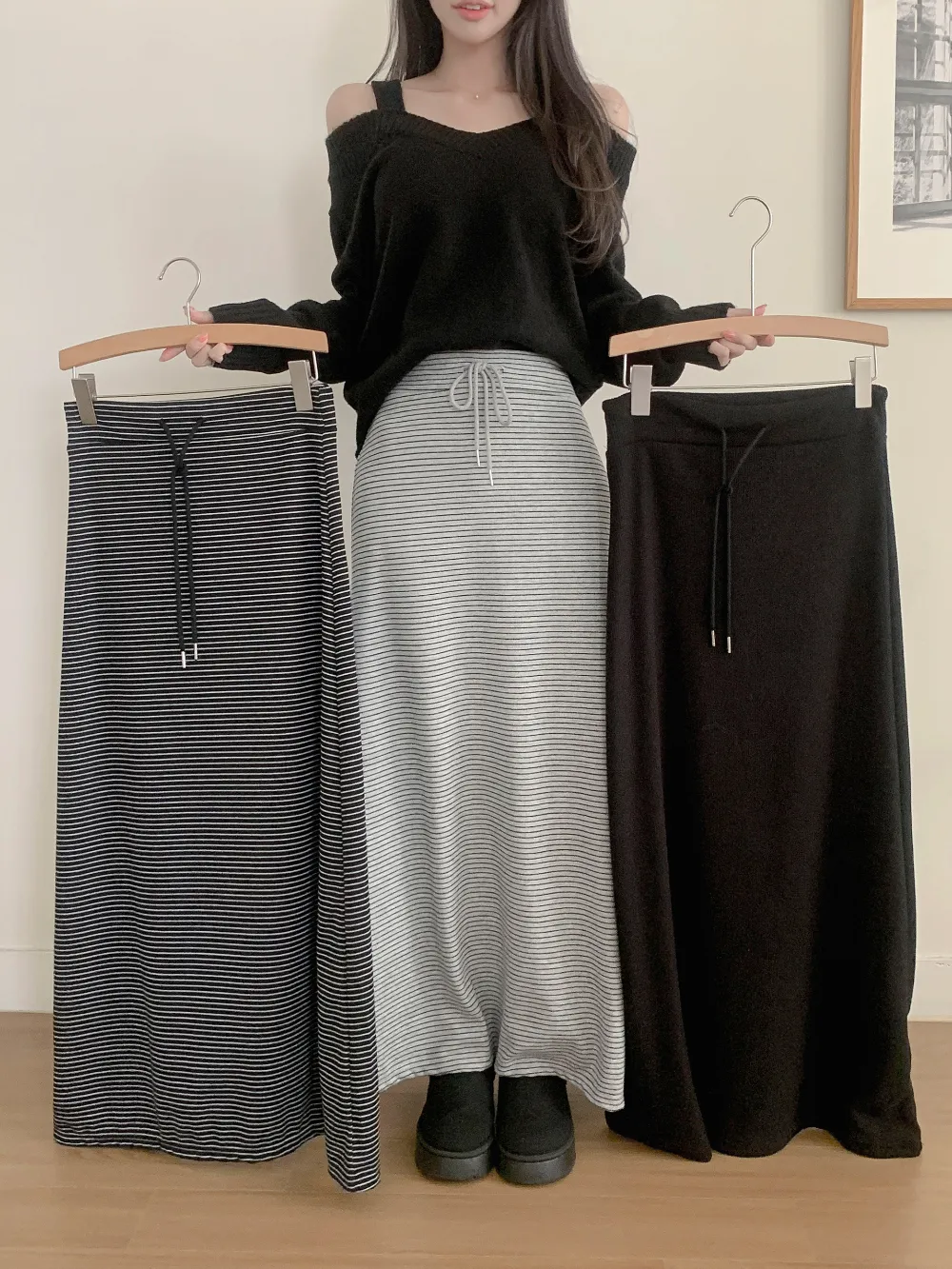 롱 스커트 모델 착용 이미지-S3L43