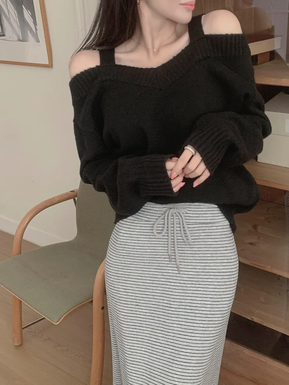 롱 스커트 모델 착용 이미지-S3L48