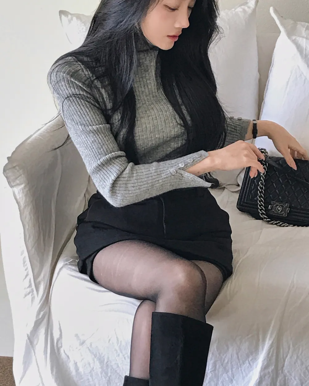 긴팔 티셔츠 모델 착용 이미지-S1L43