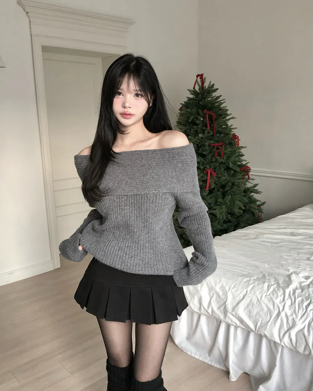 미니 스커트 모델 착용 이미지-S2L15