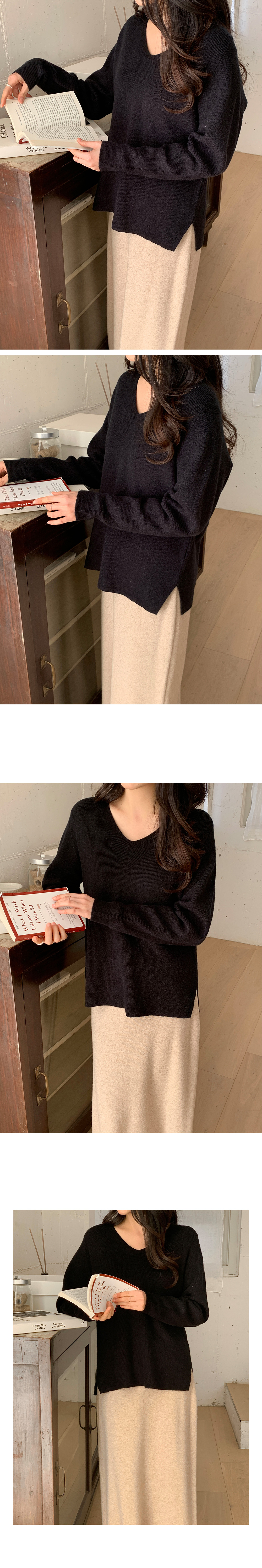 WCJ カシミヤ混 オーバーサイズ カラーニット 大きいサイズ カシミヤ混Vネックスリットオーバーサイズカラーニット | レディース