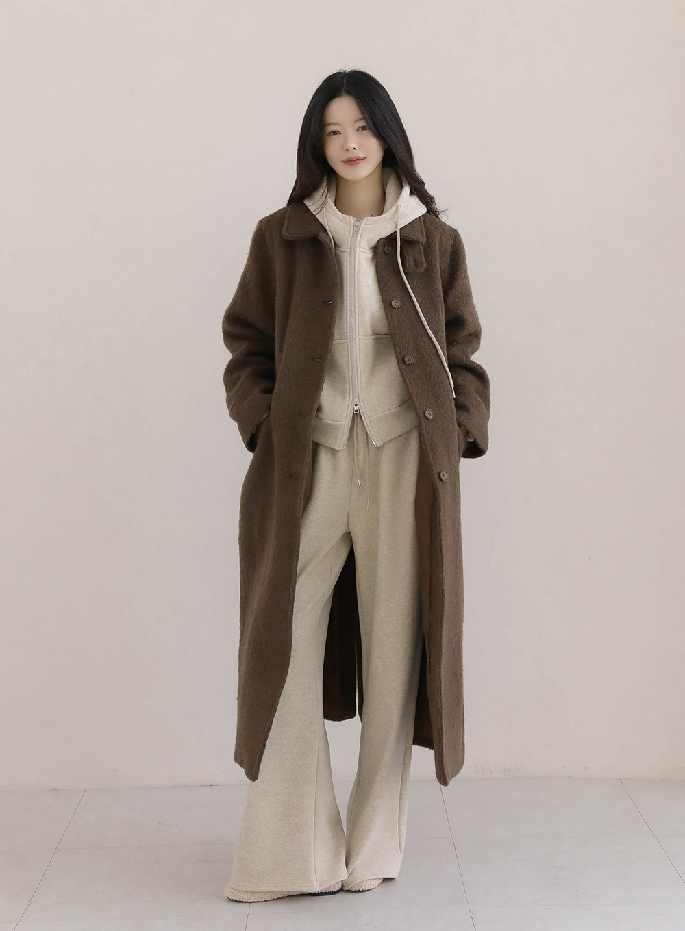 ウールシャギーハイネックオーバーサイズロングフラップポケットコート