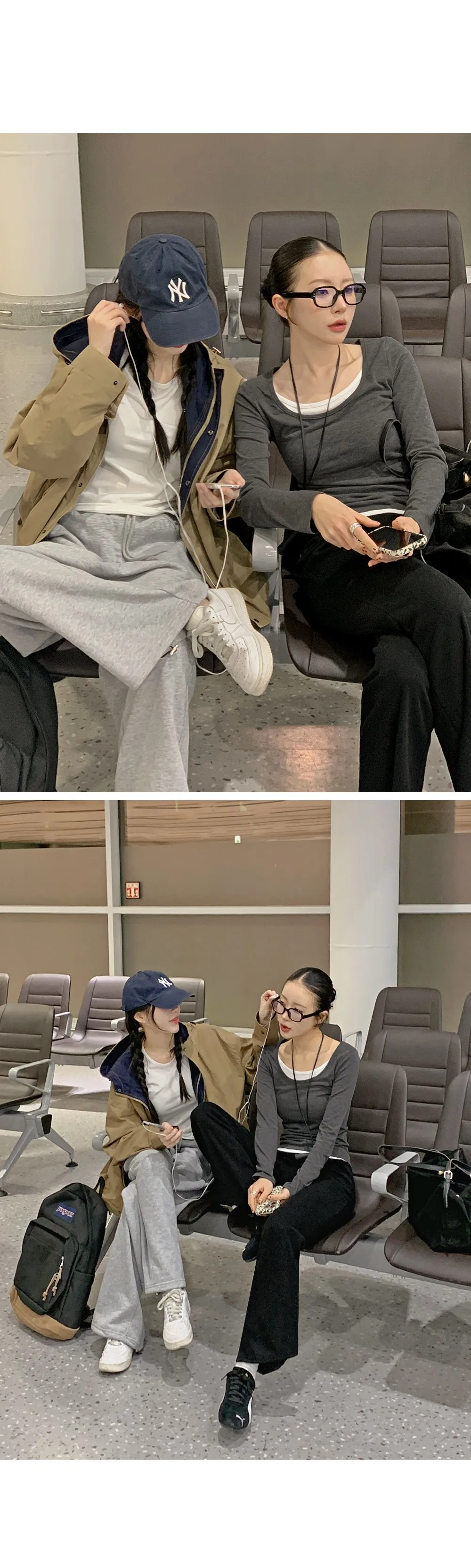 위타임 쫀쫀스판 레이어드 일체형 배색티셔츠