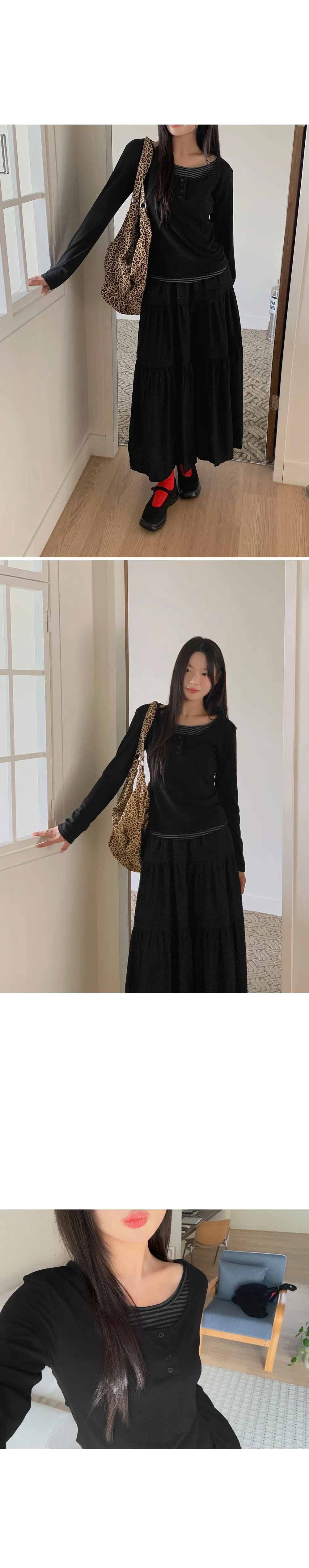 위타임_버튼 레이어드 긴팔 티셔츠 