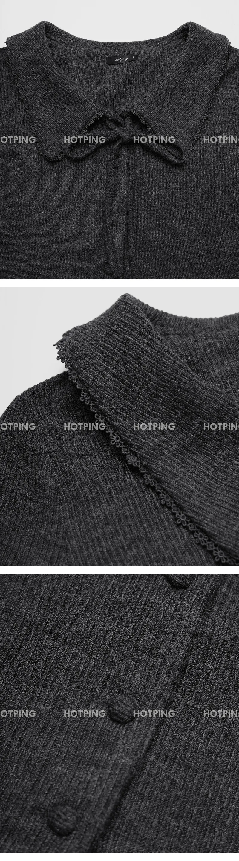 유본 레이스 카라 러플 리본 니트지 가디건 블라우스