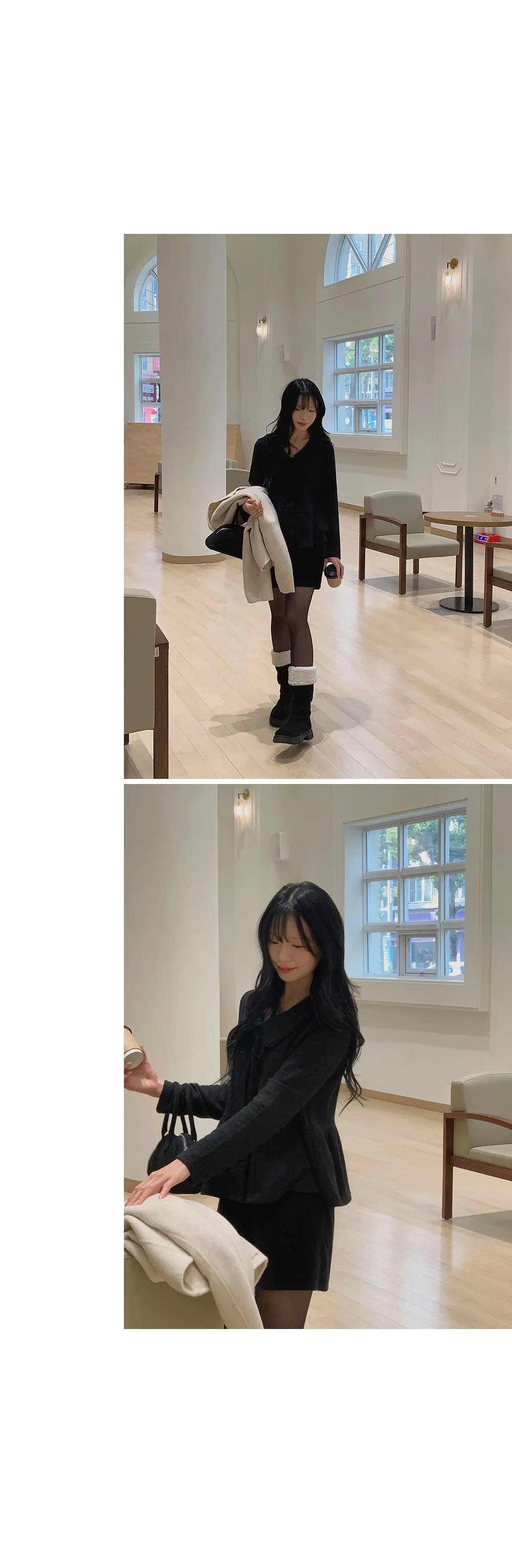 유본 레이스 카라 러플 리본 니트지 가디건 블라우스