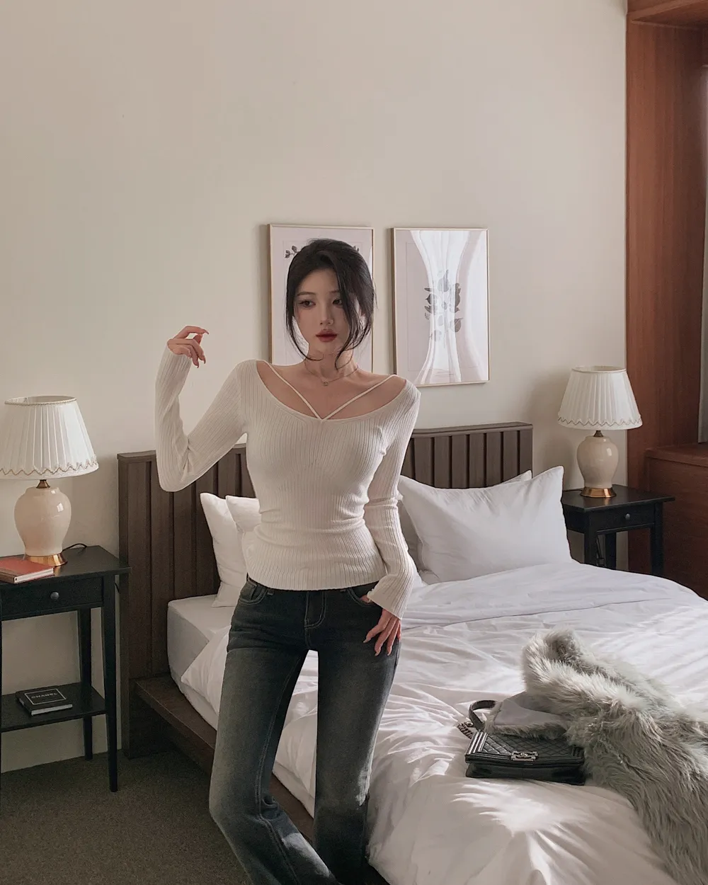 긴팔 티셔츠 모델 착용 이미지-S1L35