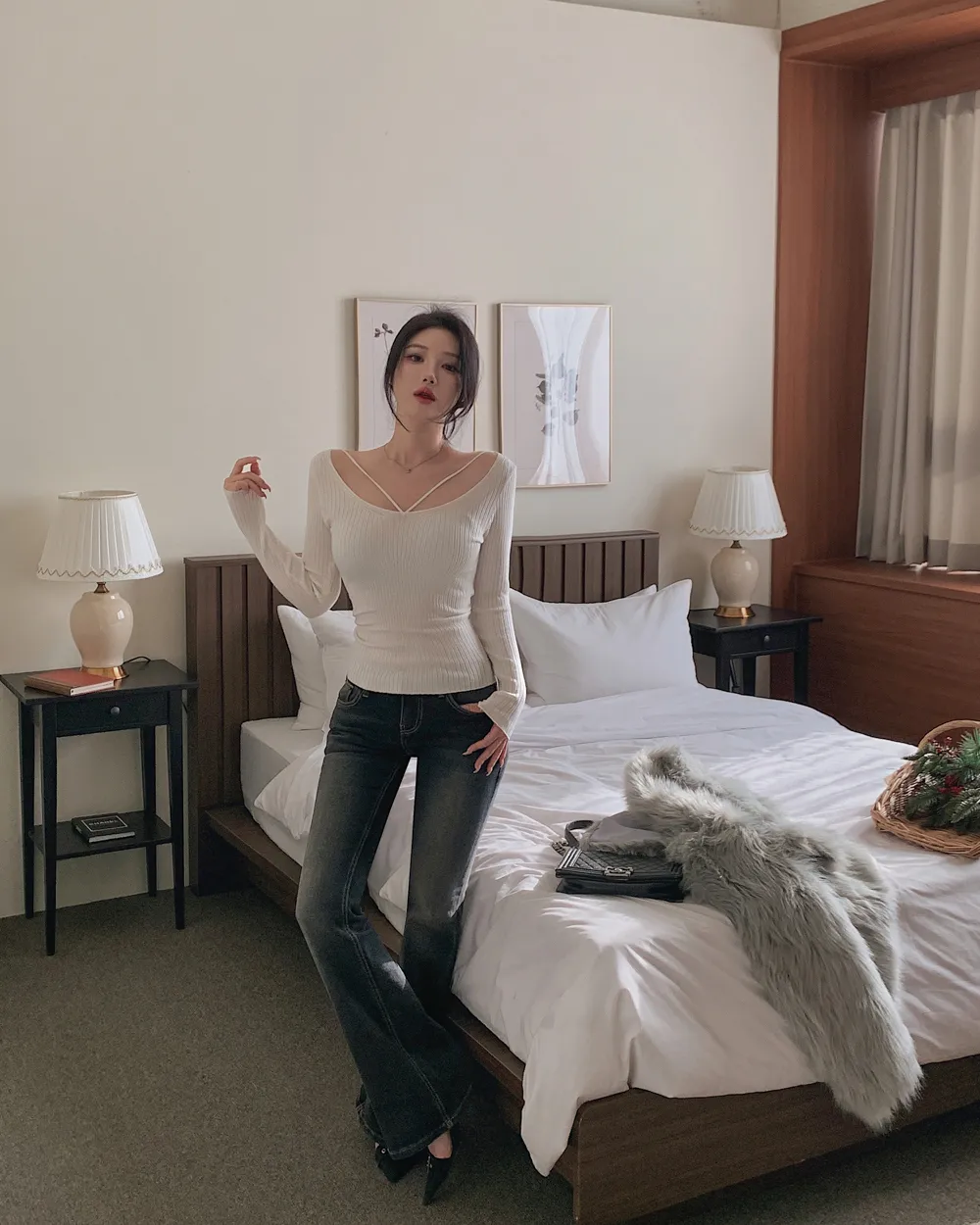 긴팔 티셔츠 모델 착용 이미지-S1L38