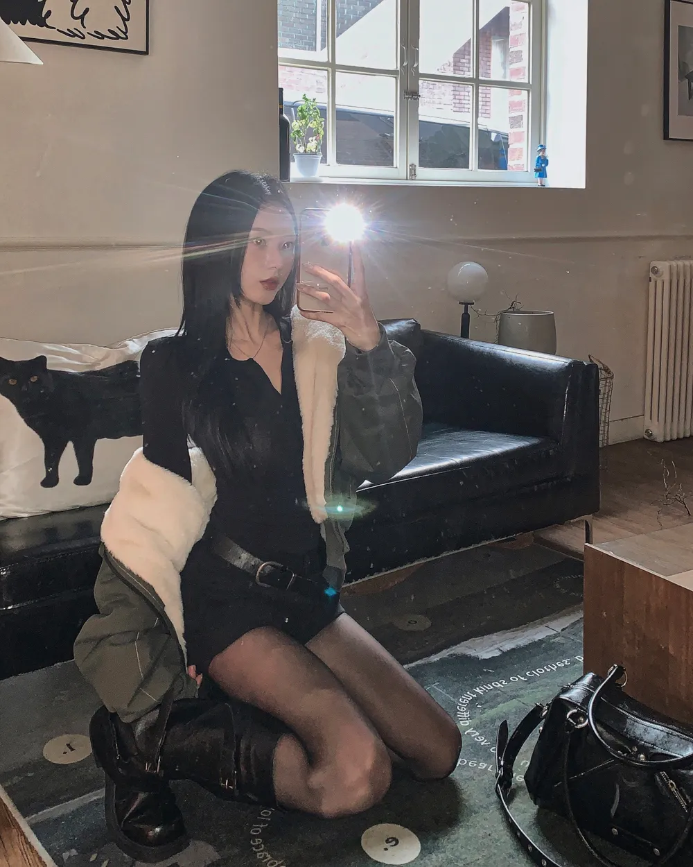 긴팔 티셔츠 모델 착용 이미지-S1L69