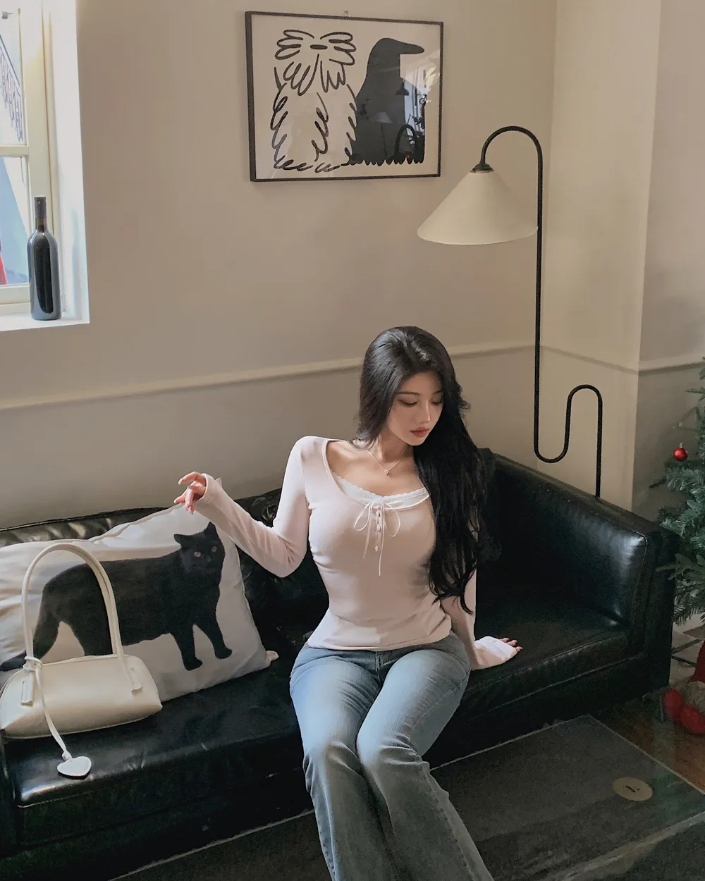 긴팔 티셔츠 모델 착용 이미지-S1L79