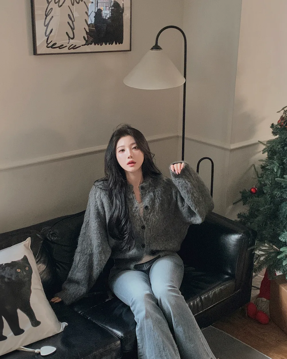 긴팔 티셔츠 모델 착용 이미지-S1L100