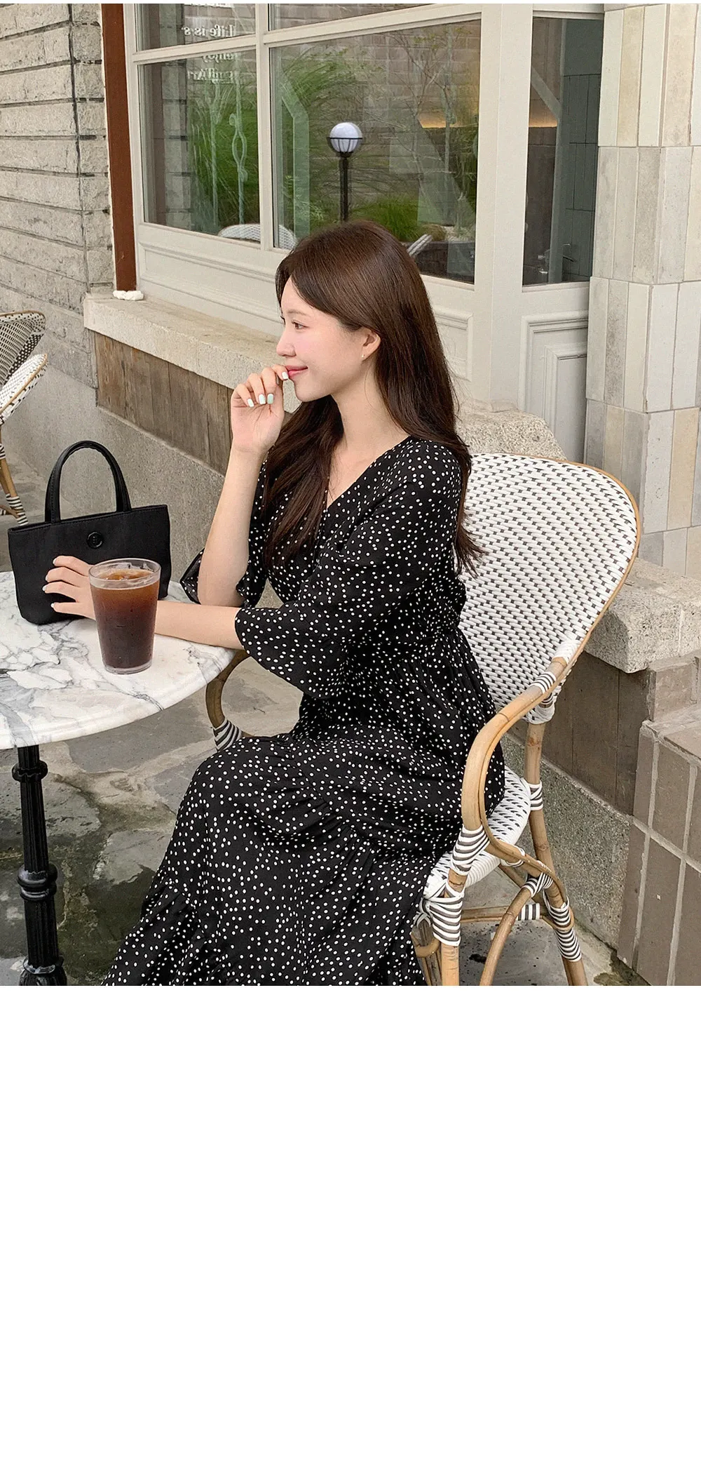 ドットパターンマキシ丈ラップワンピース