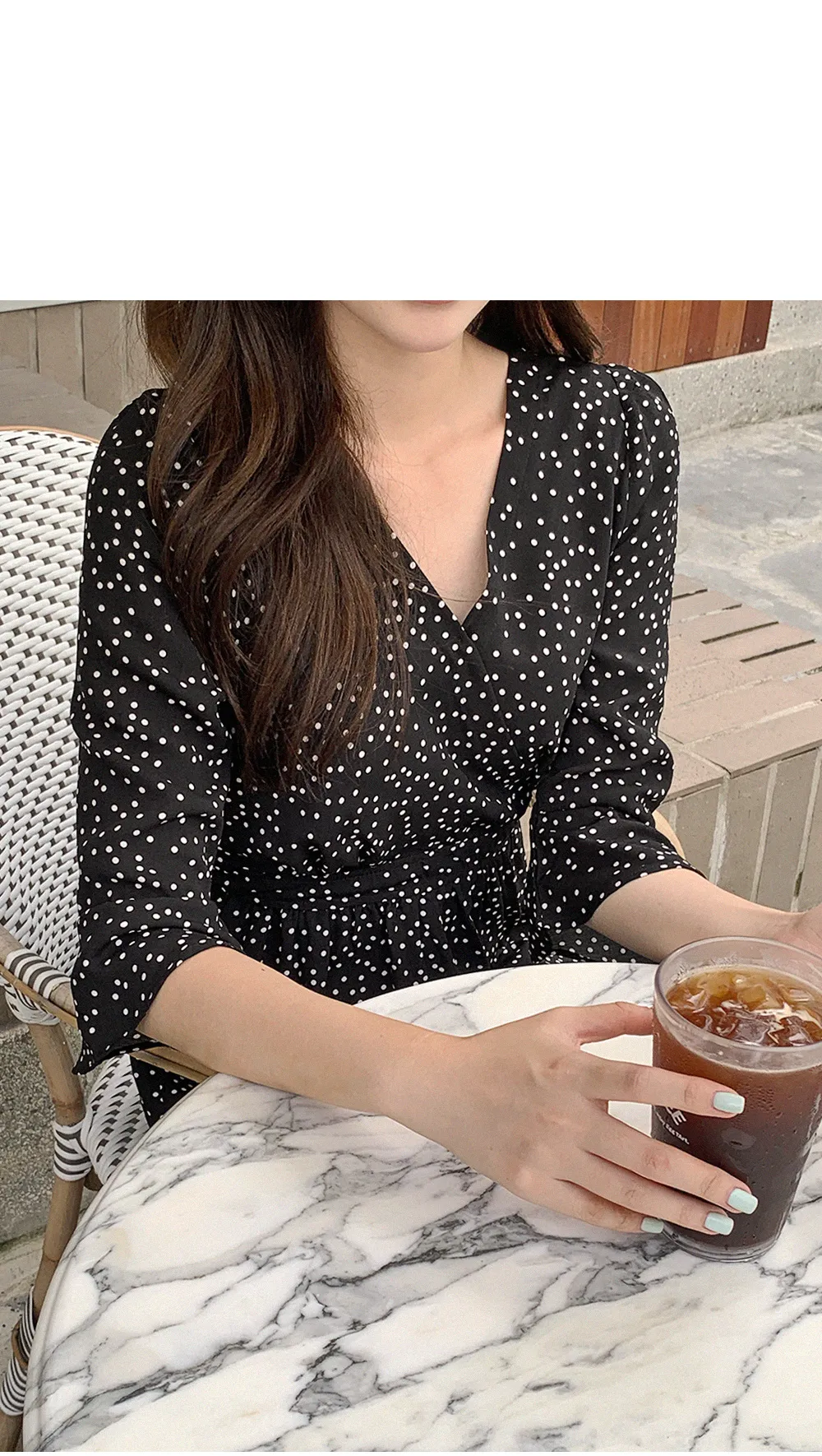 ドットパターンマキシ丈ラップワンピース