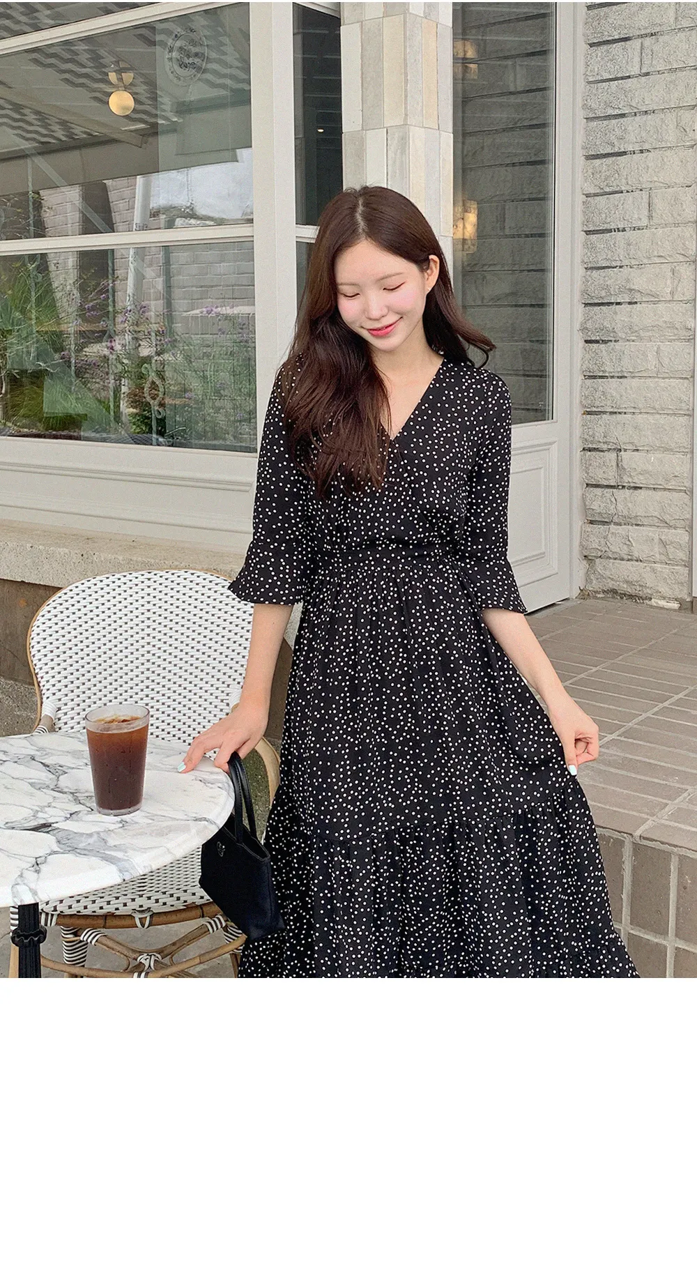 ドットパターンマキシ丈ラップワンピース