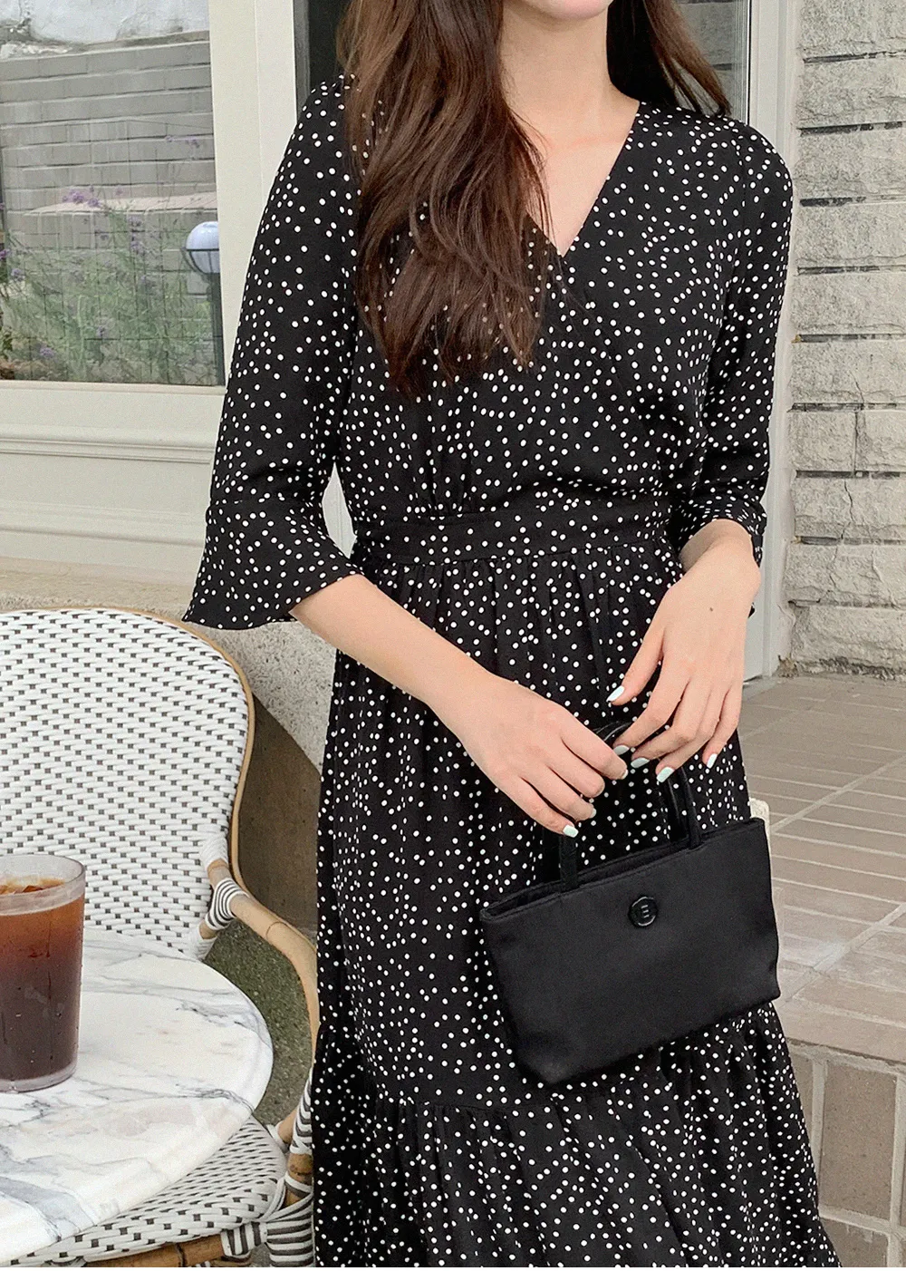 ドットパターンマキシ丈ラップワンピース