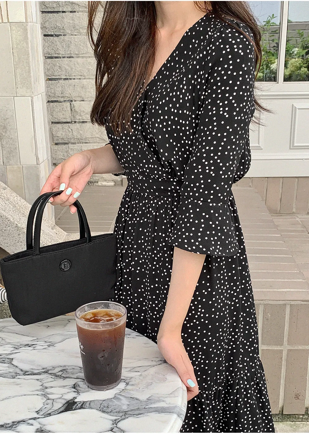 ドットパターンマキシ丈ラップワンピース