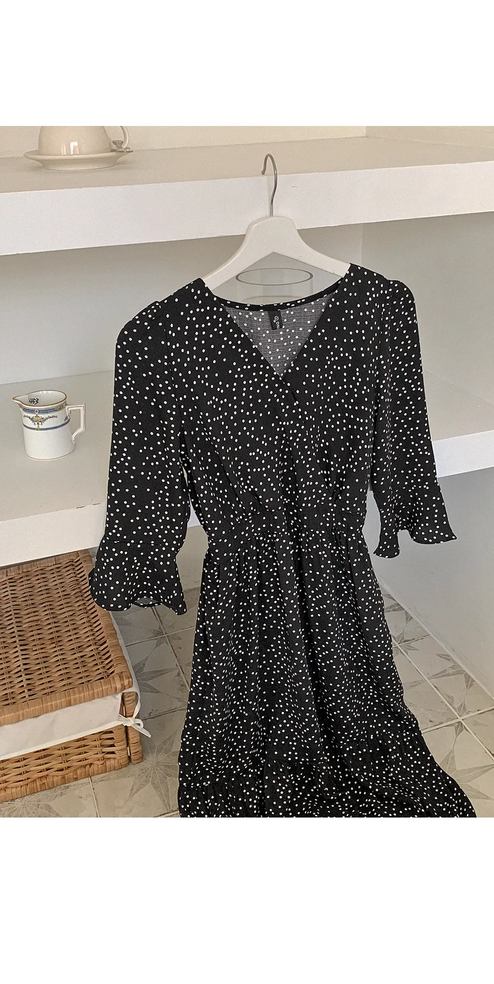 ドットパターンマキシ丈ラップワンピース