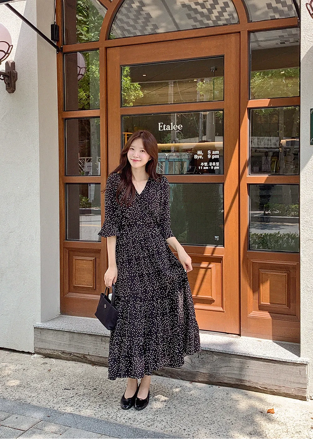 ドットパターンマキシ丈ラップワンピース