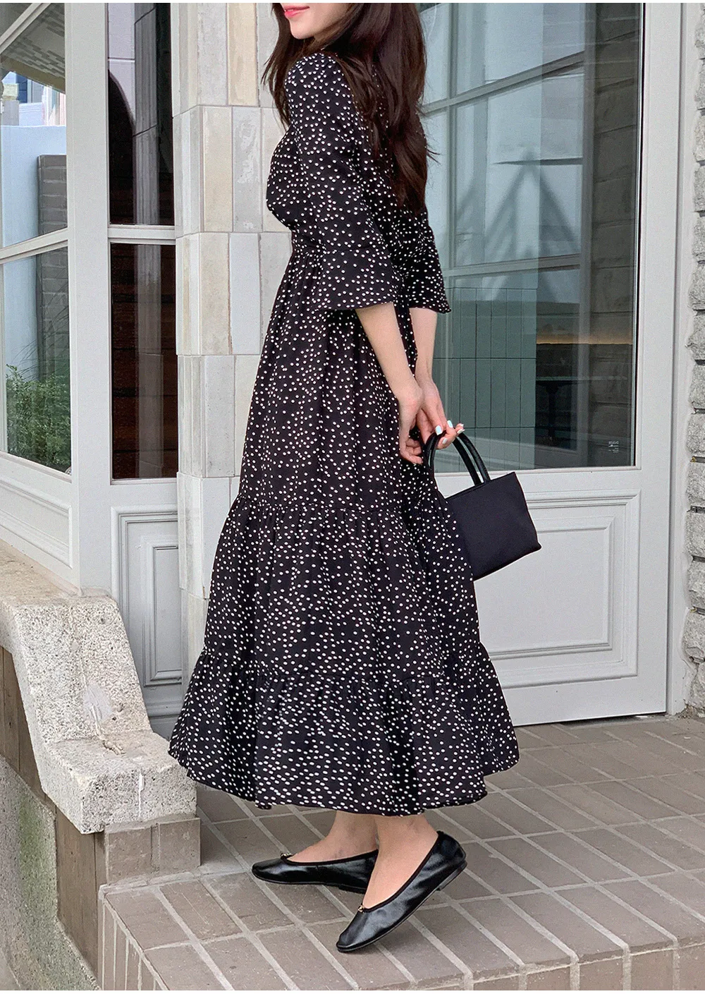 ドットパターンマキシ丈ラップワンピース