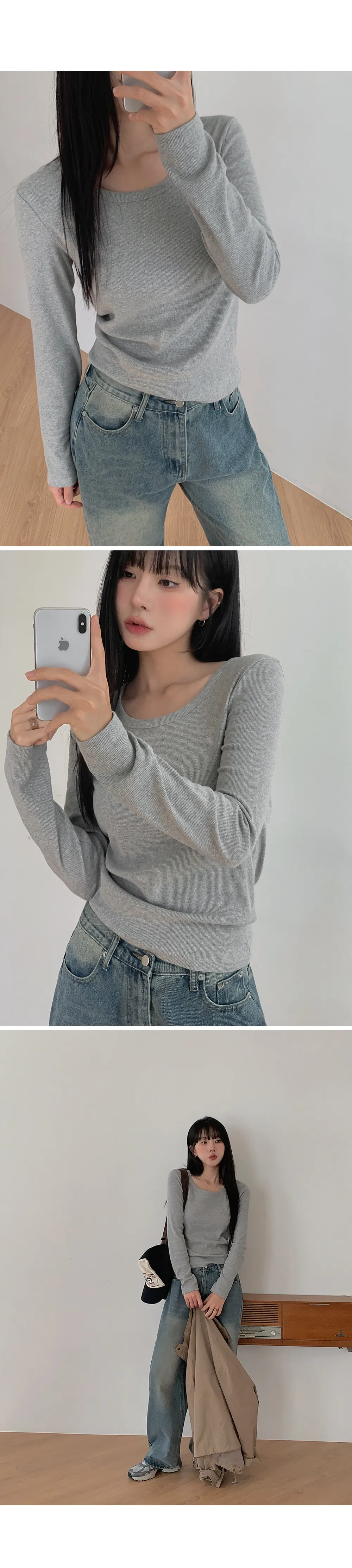 이지골지_유넥 골지 긴팔티셔츠