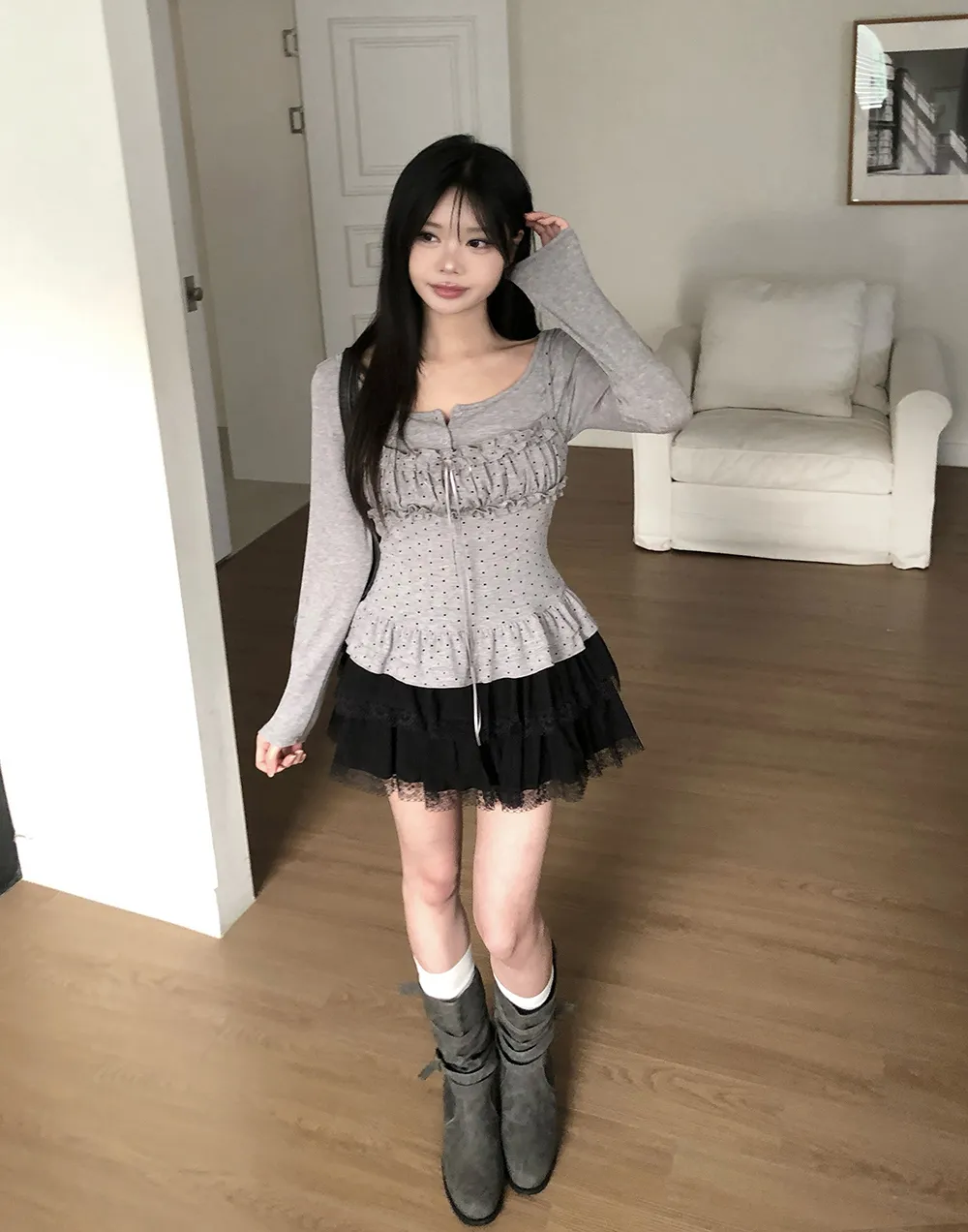 미니 스커트 모델 착용 이미지-S3L42