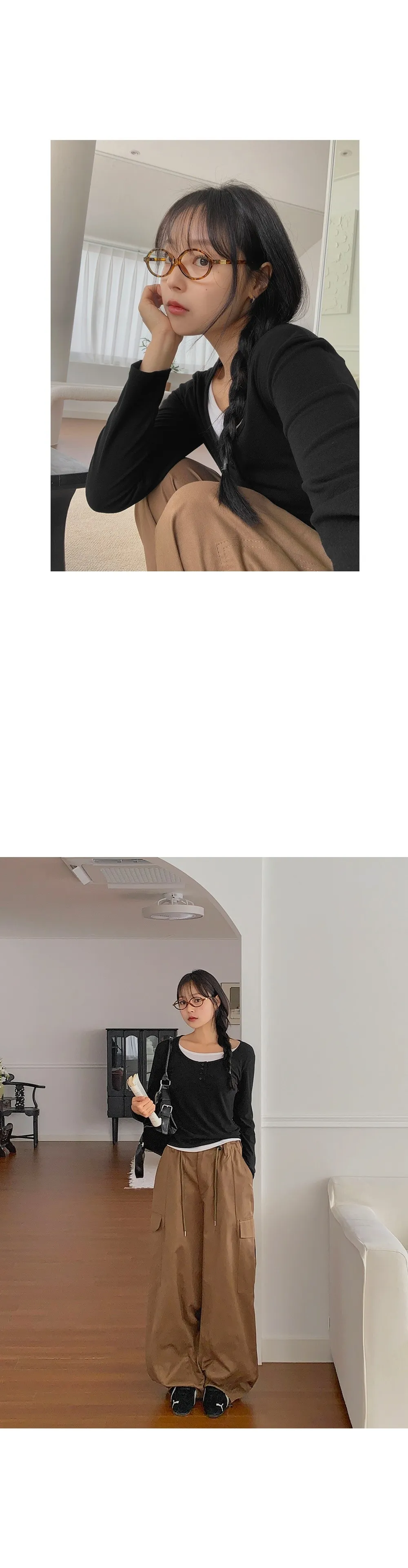 위타임_버튼 레이어드 긴팔 티셔츠 