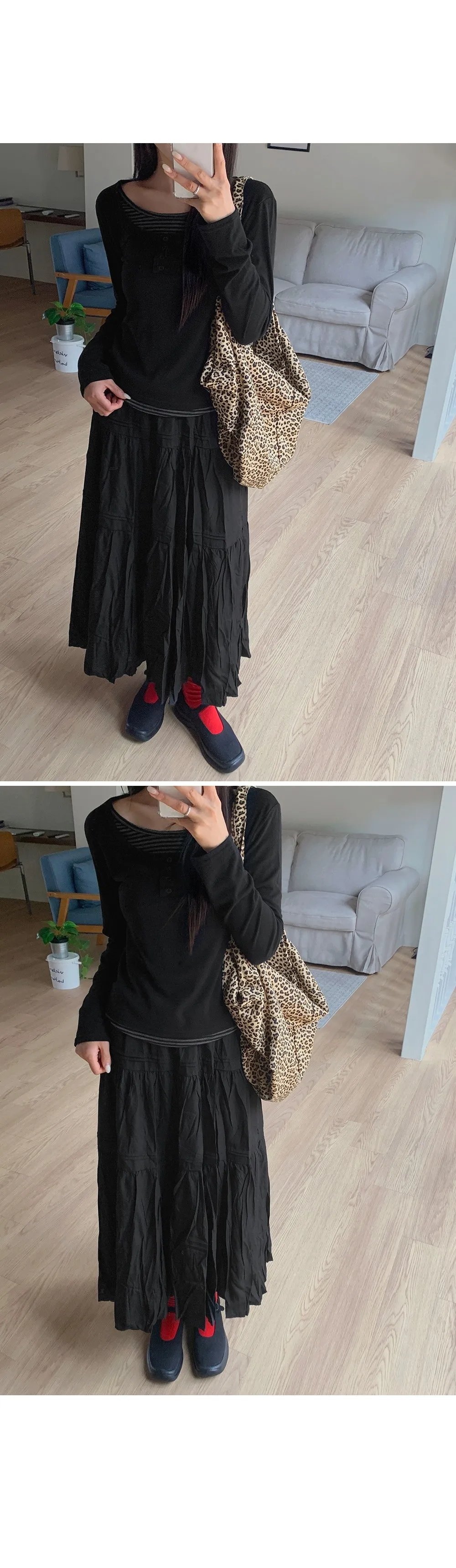 위타임_버튼 레이어드 긴팔 티셔츠 