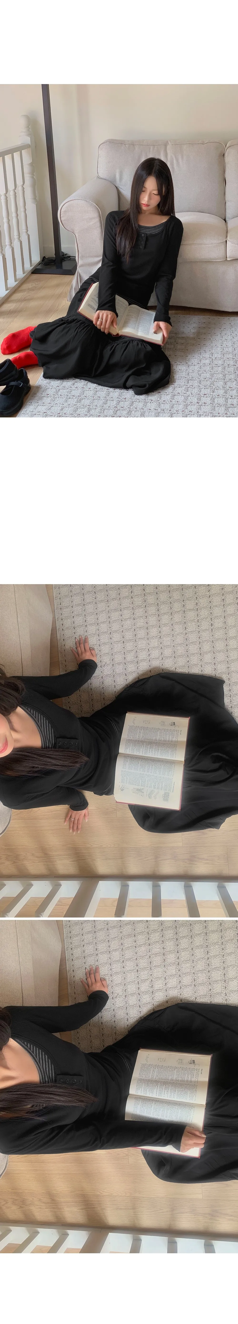 위타임_버튼 레이어드 긴팔 티셔츠 