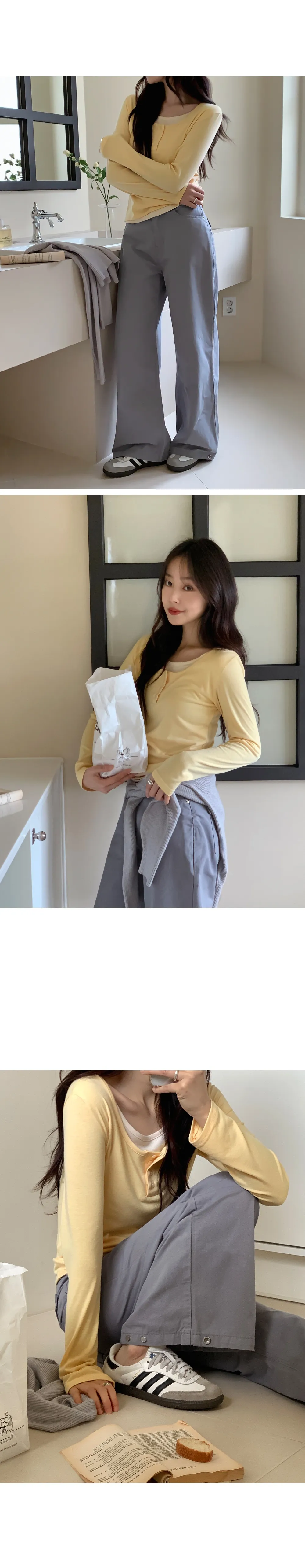 위타임_버튼 레이어드 긴팔 티셔츠 