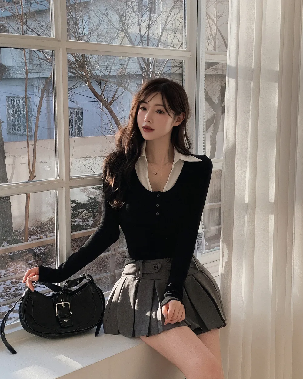 미니 스커트 모델 착용 이미지-S1L34