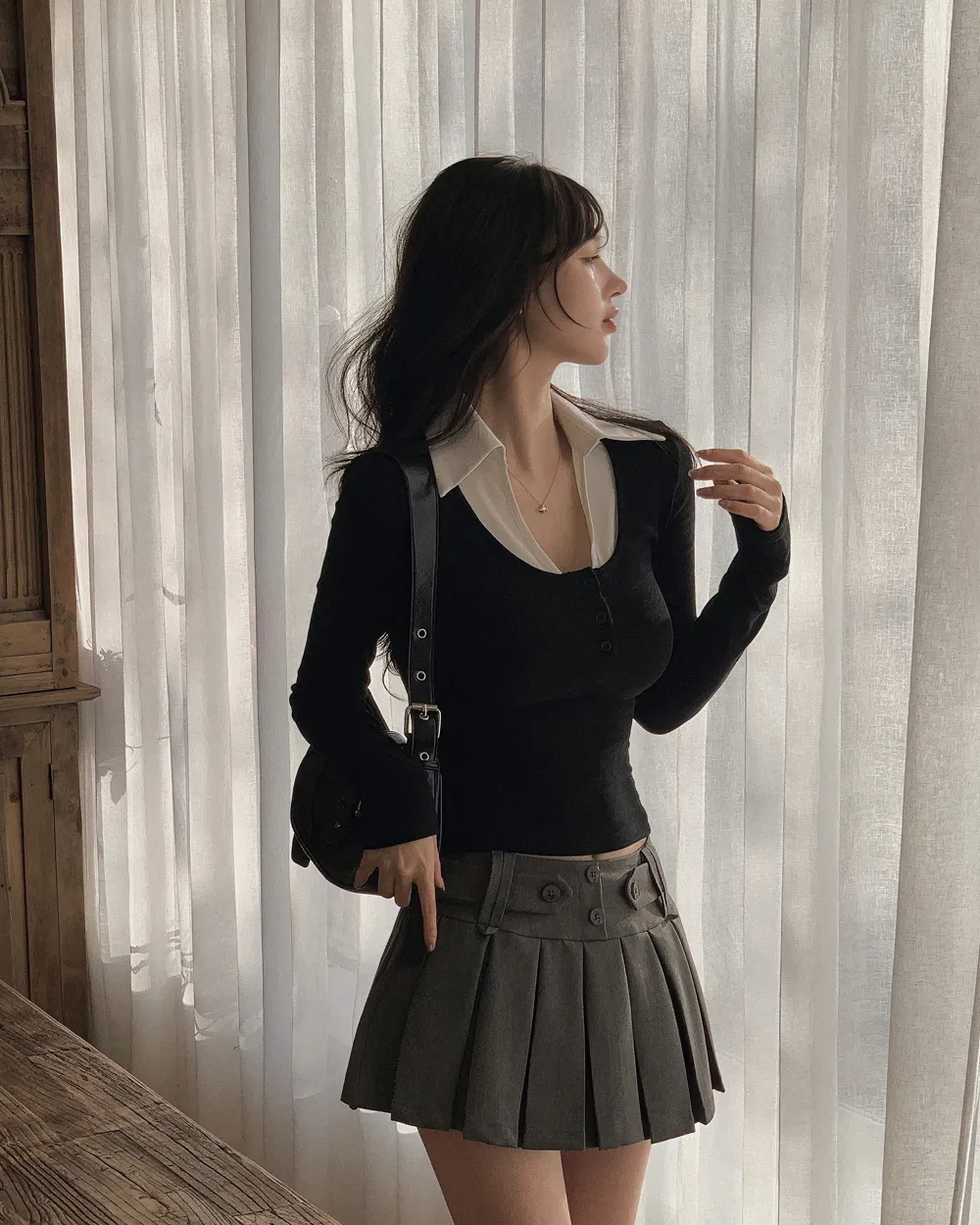 미니 스커트 모델 착용 이미지-S1L41