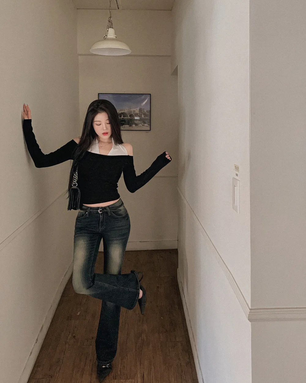 긴팔 티셔츠 모델 착용 이미지-S1L58